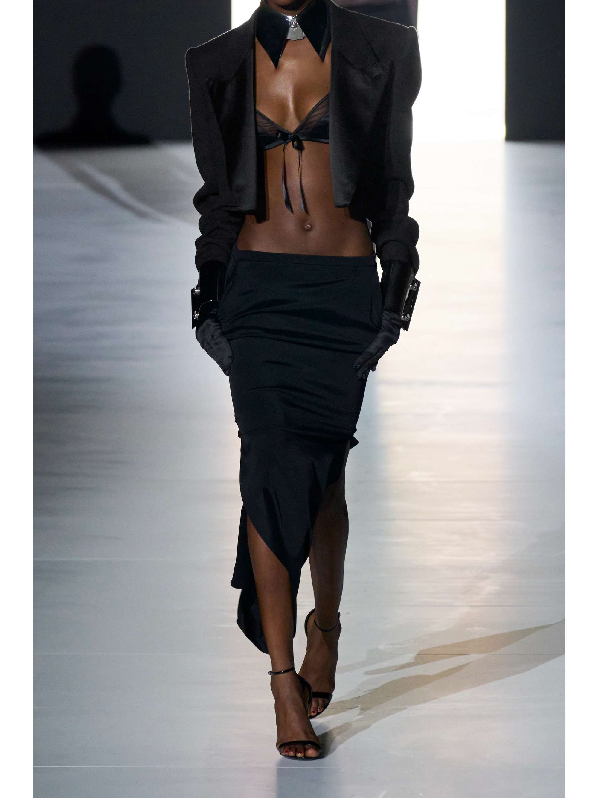 Cropped satin-trimmed wool-blend blazer view