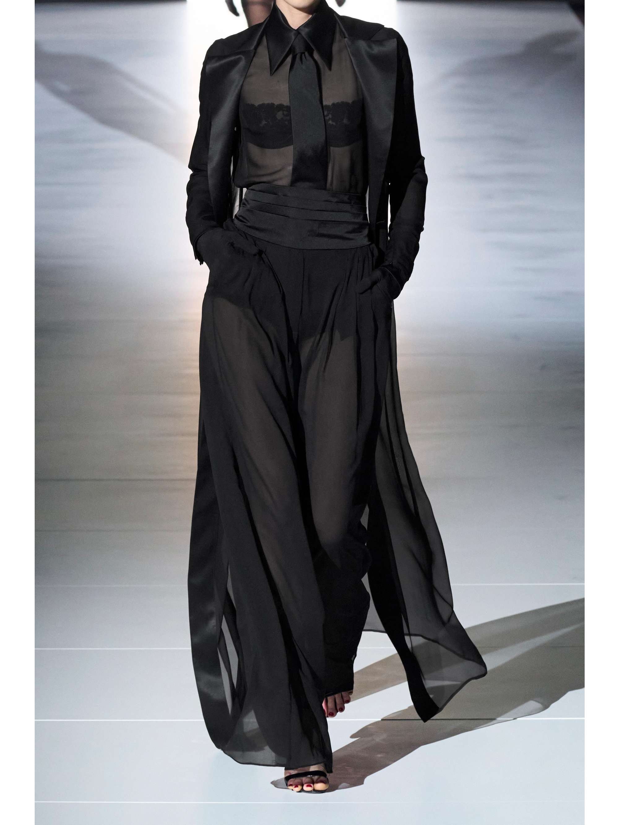 Satin-trimmed silk-blend chiffon coat view