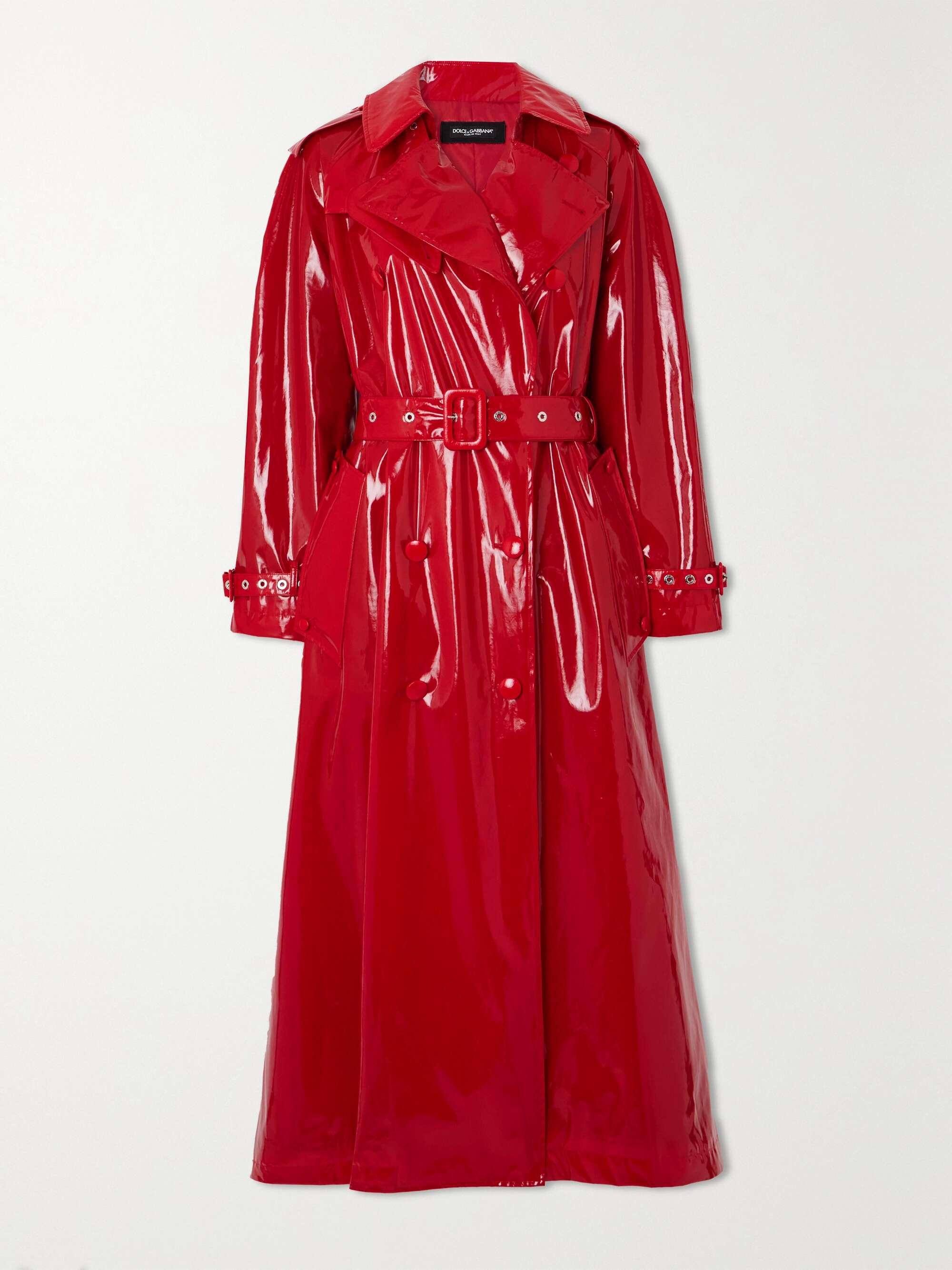 Double-breasted patent faux leather coat view
