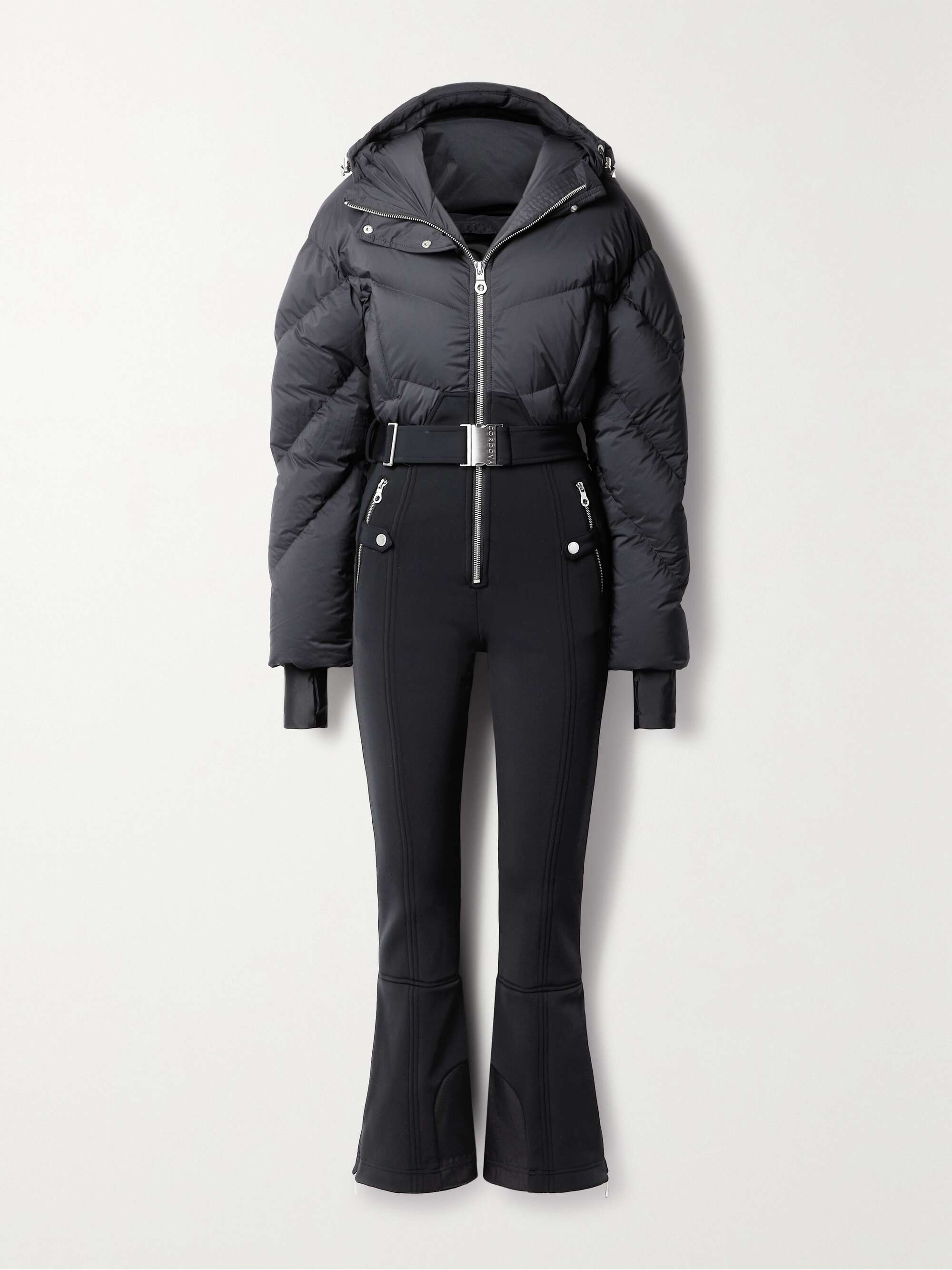 Ajax belted hooded quilted down ski suit view