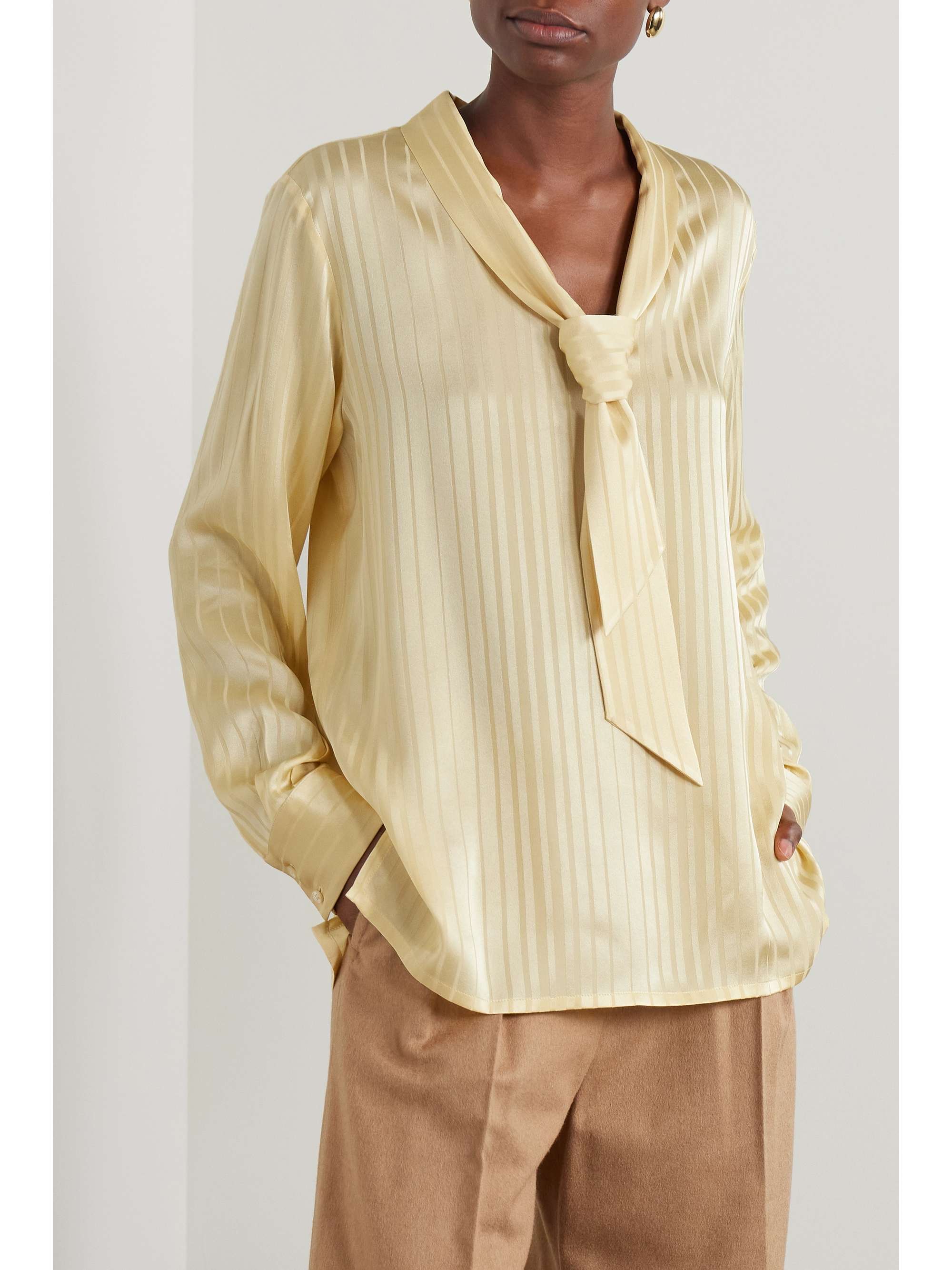 Kya tie-detailed striped silk-jacquard blouse view