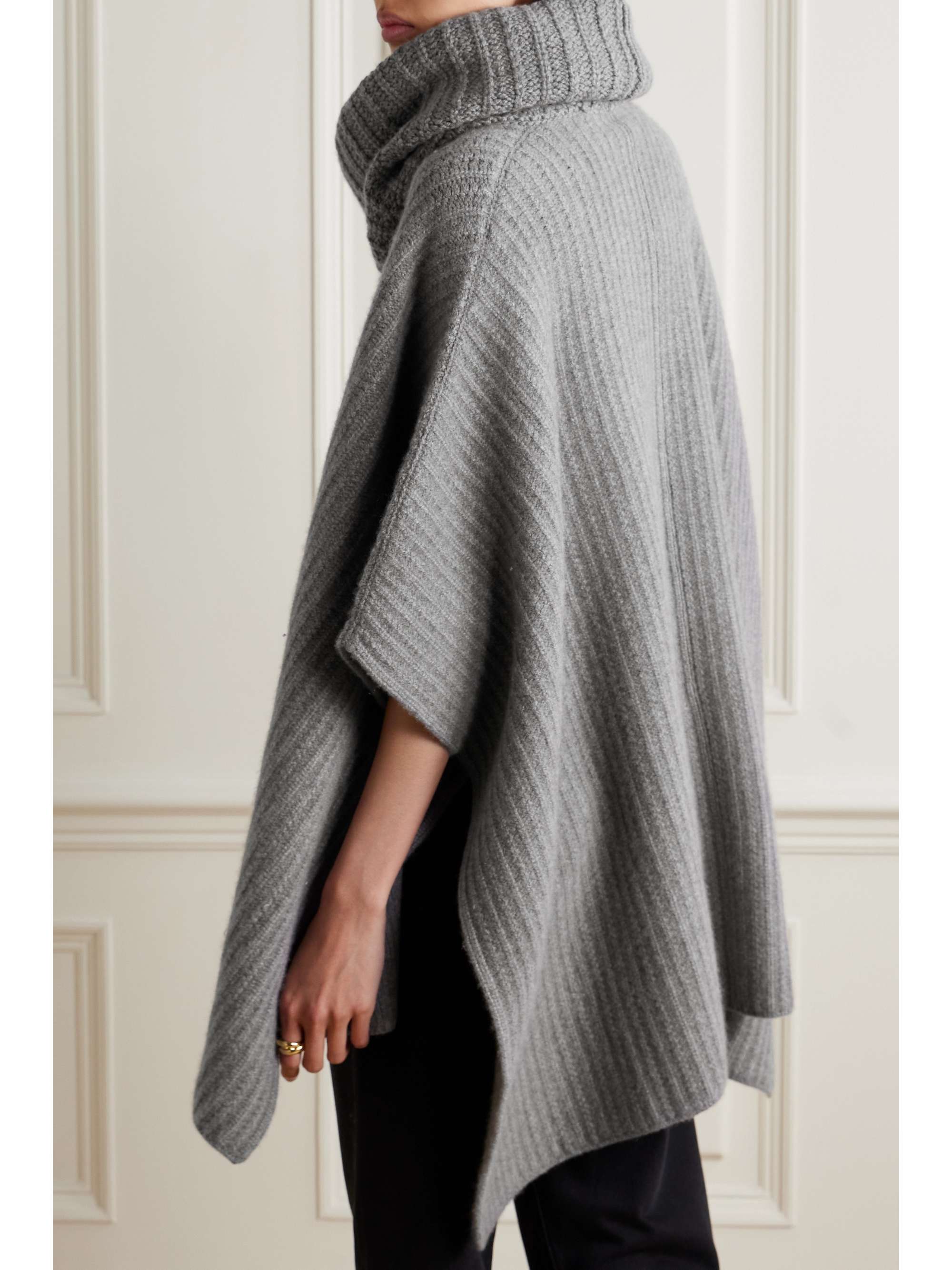 Waipara ribbed-knit turtleneck cashmere cape view