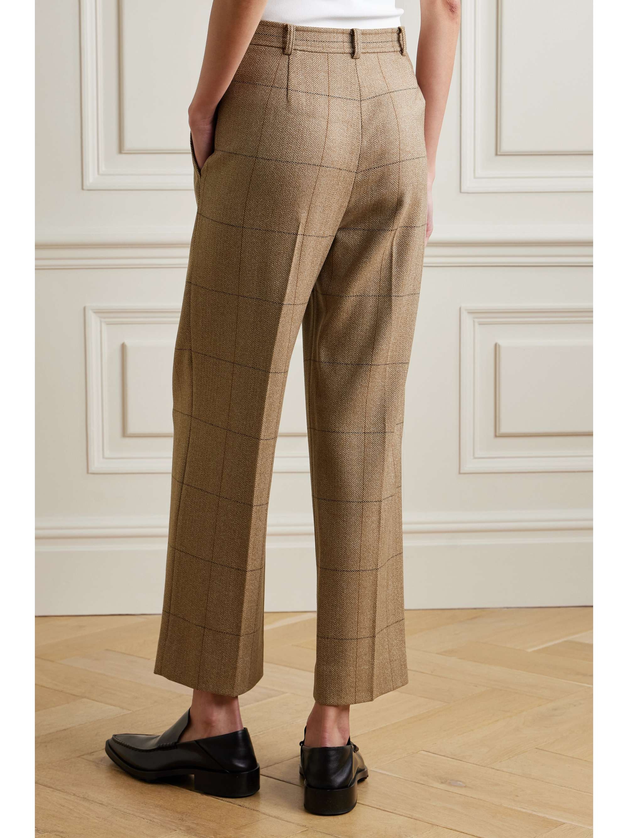 Yurik checked herringbone cashmere straight-leg pants view