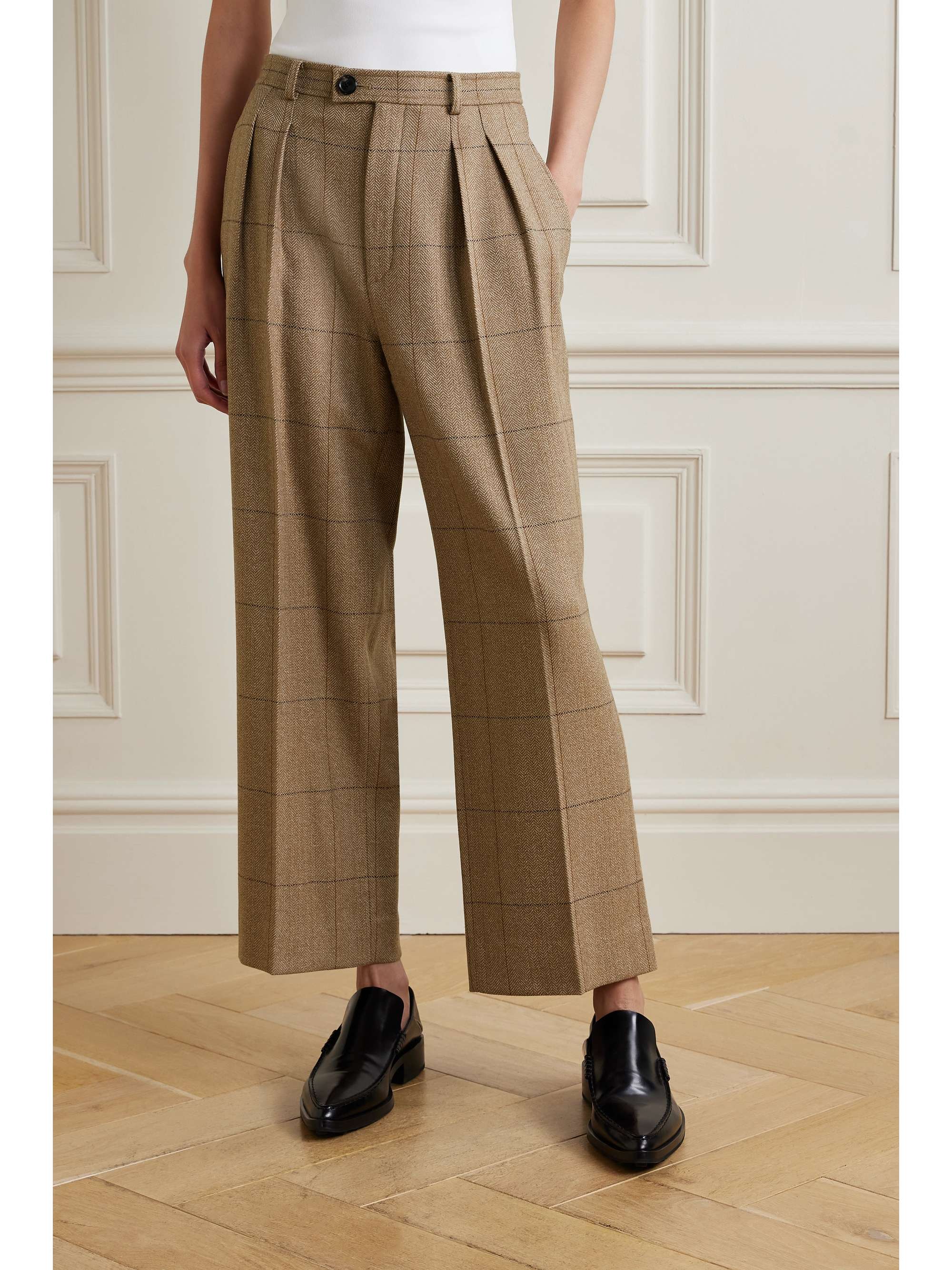 Yurik checked herringbone cashmere straight-leg pants view