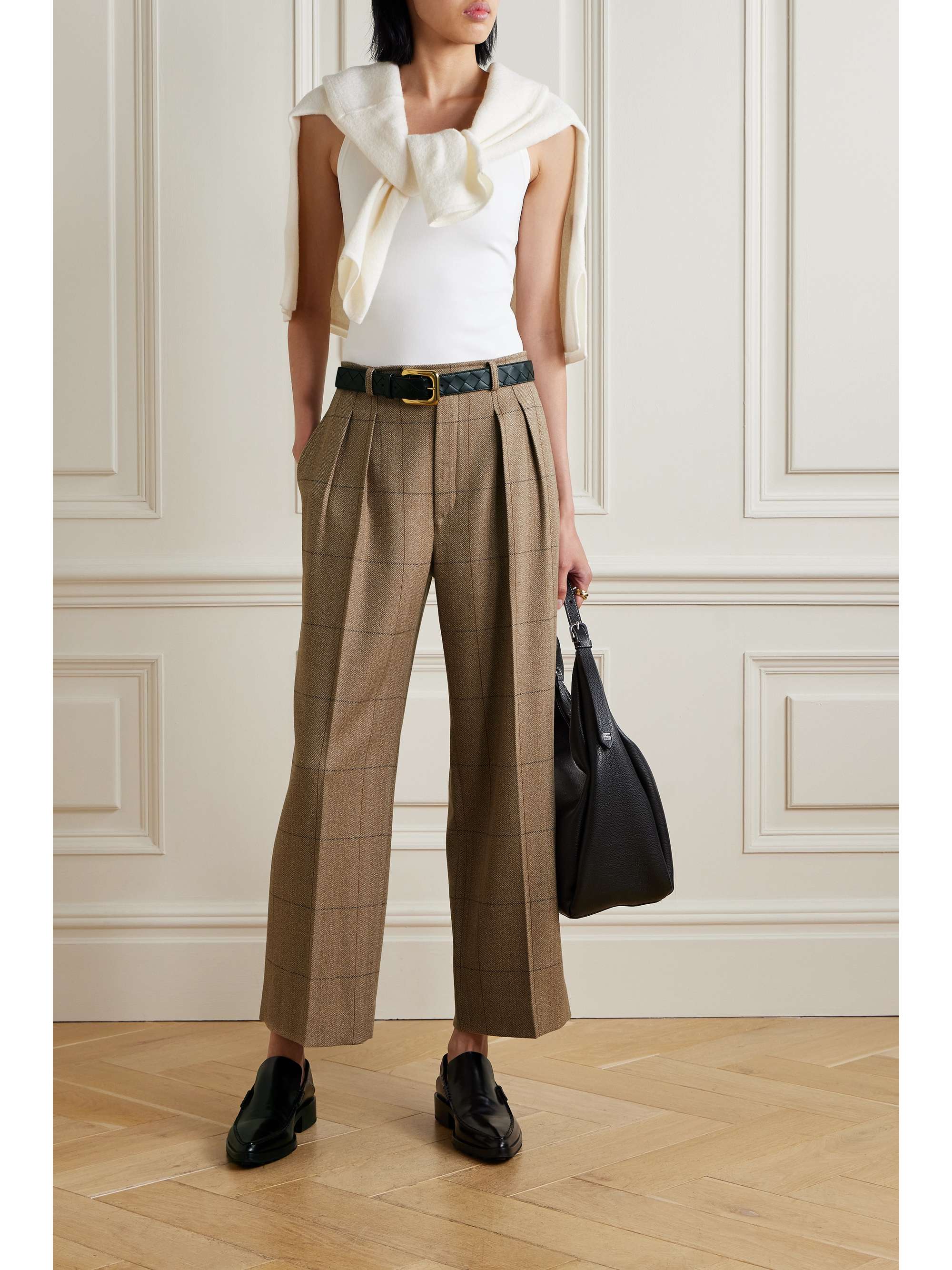 Yurik checked herringbone cashmere straight-leg pants view