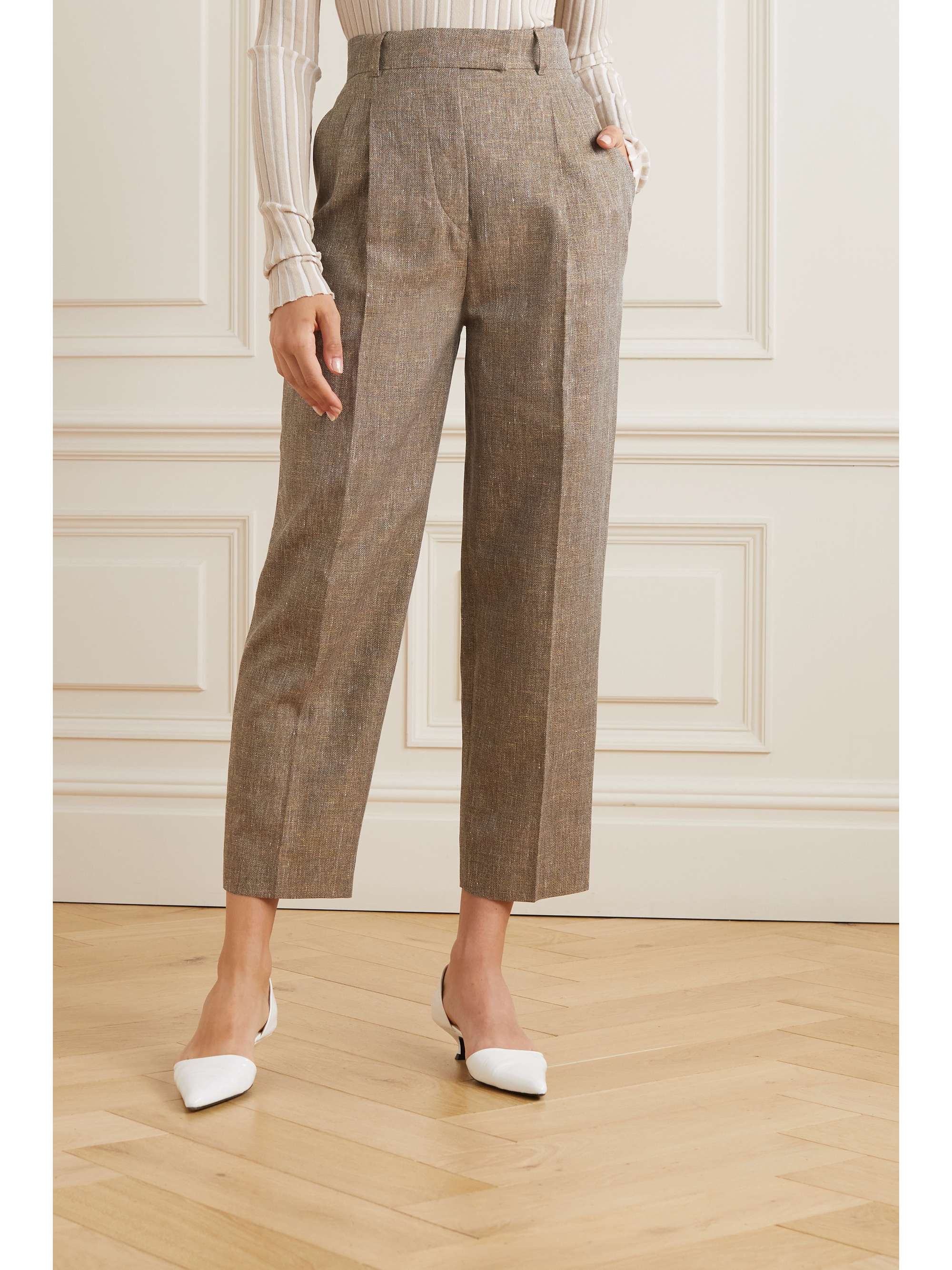 Wybie cropped pleated linen-blend wide-leg pants view