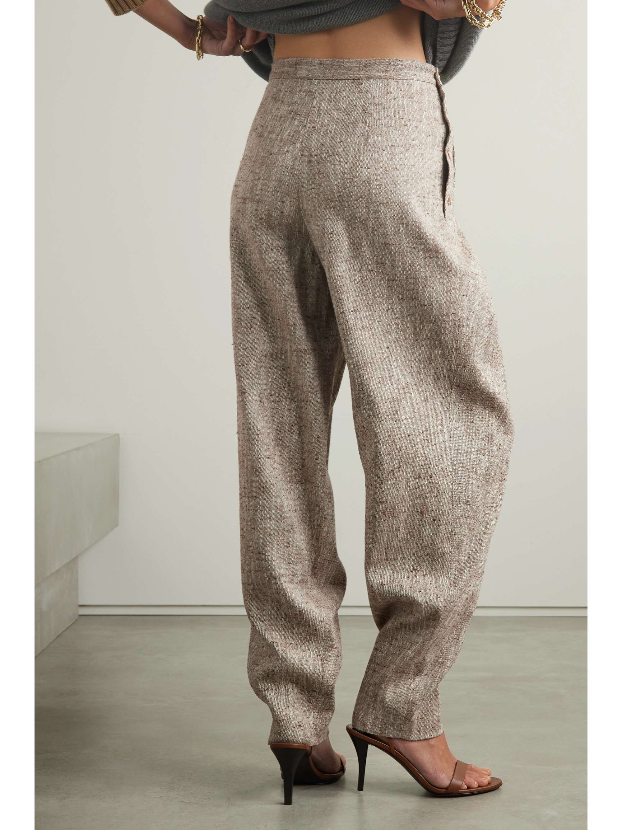 Asael pleated silk, hemp and cotton-blend tweed tapered pants view