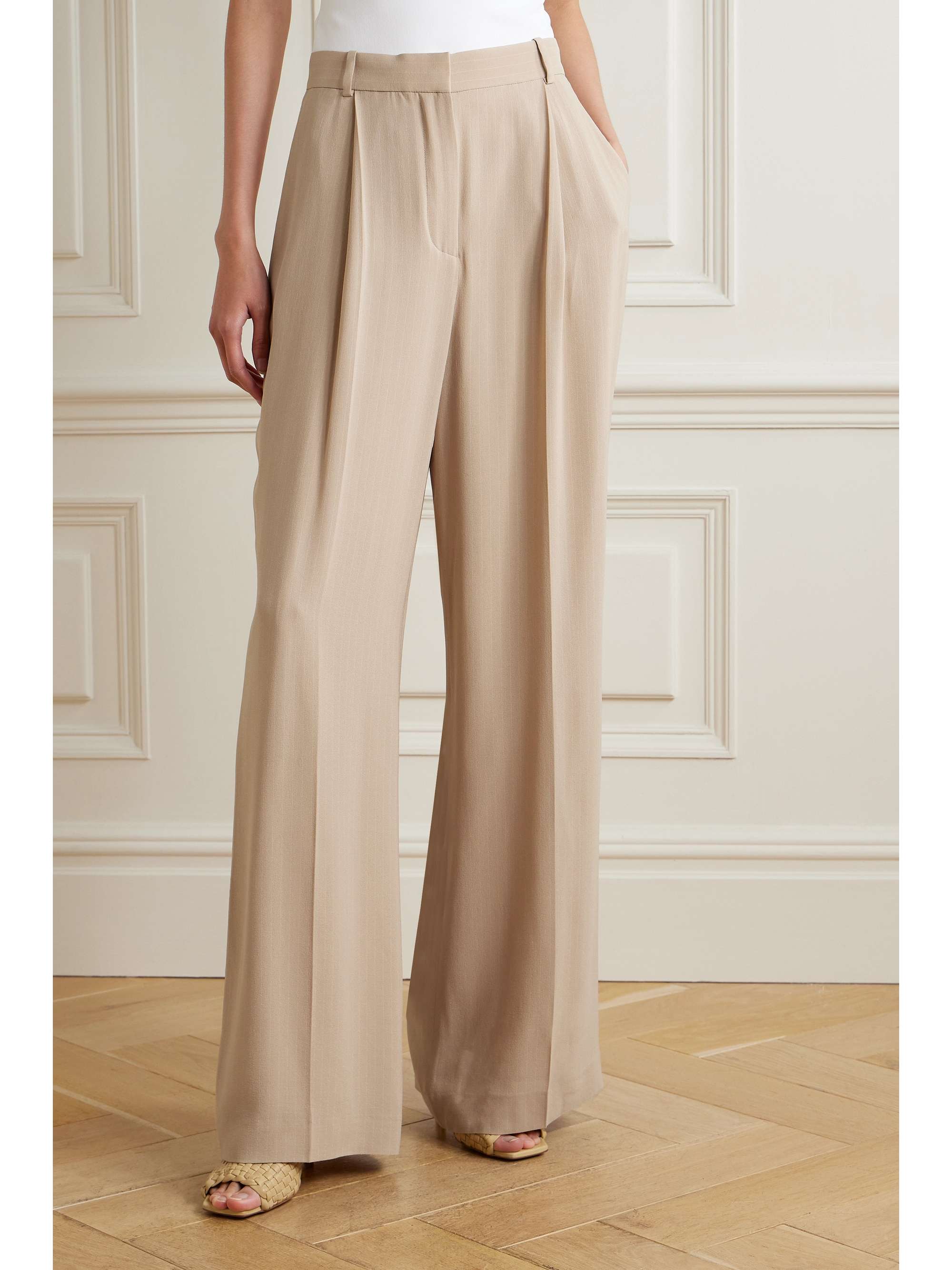 Jail pleated pinstriped silk-blend georgette wide-leg pants view