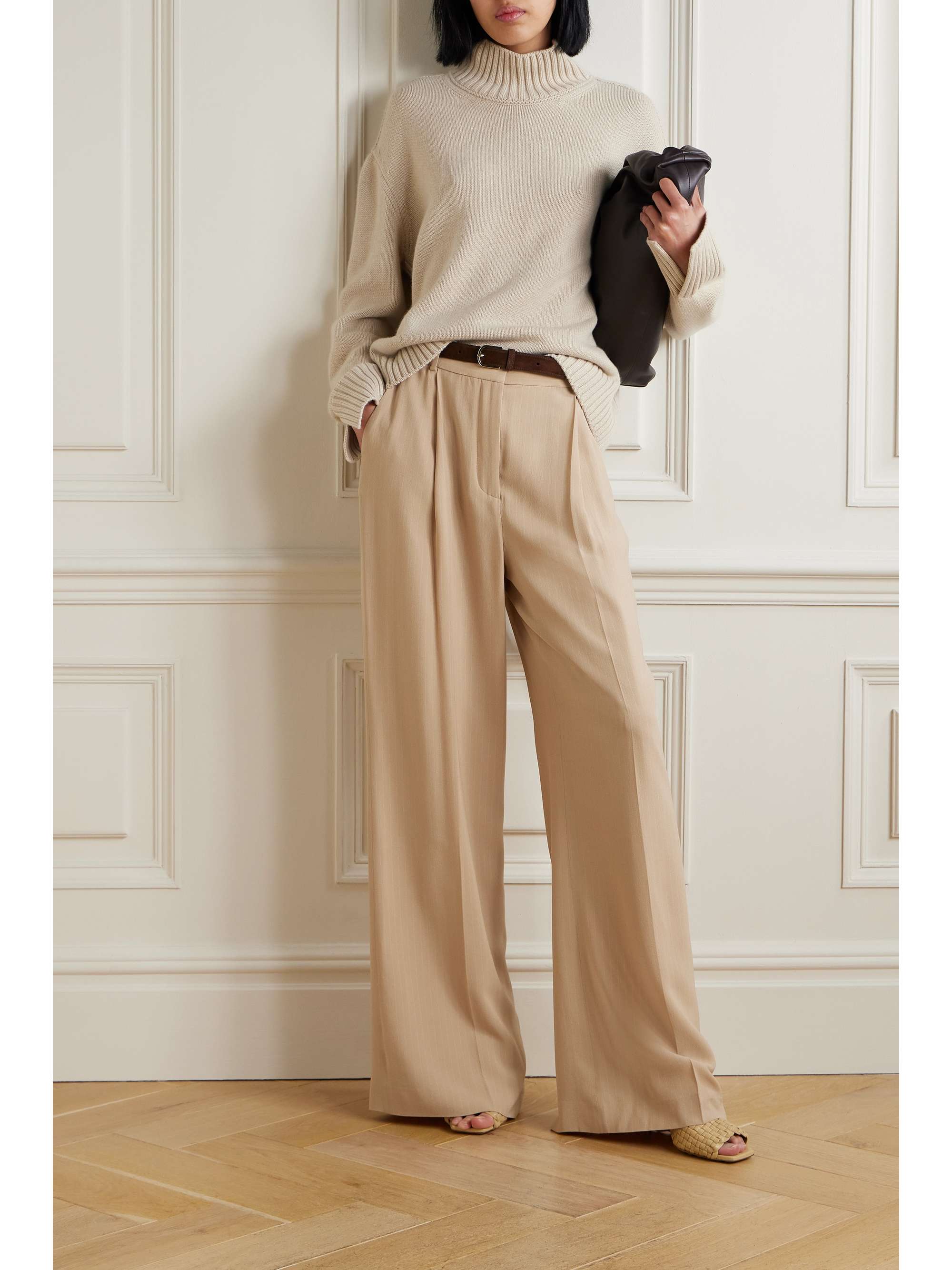 Jail pleated pinstriped silk-blend georgette wide-leg pants view