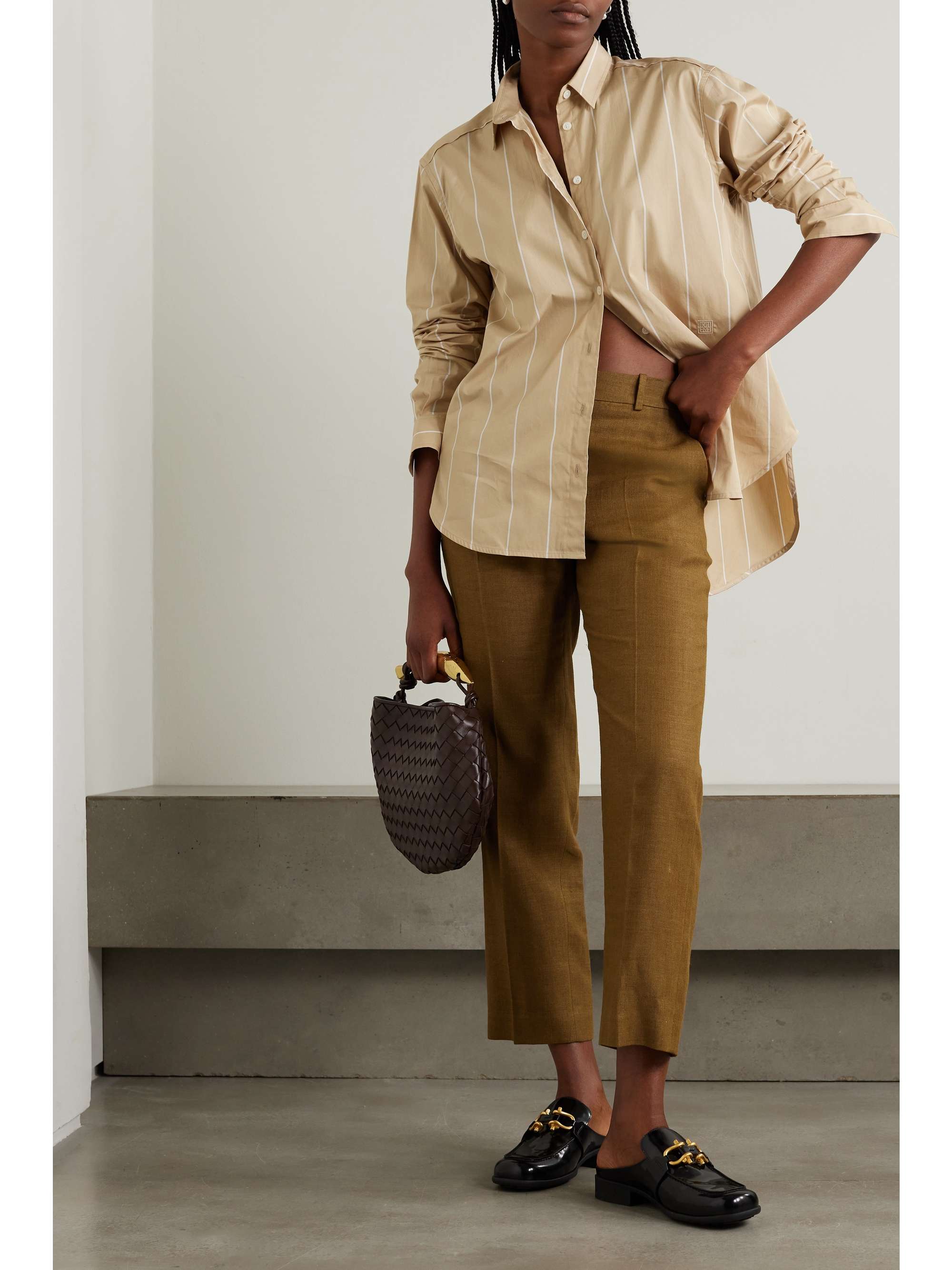 Cropped linen and wool-blend tapered pants view