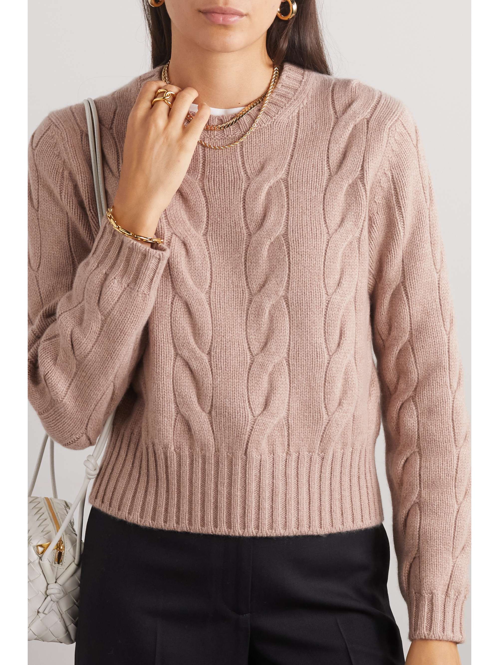 Cropped cable-knit cashmere sweater view