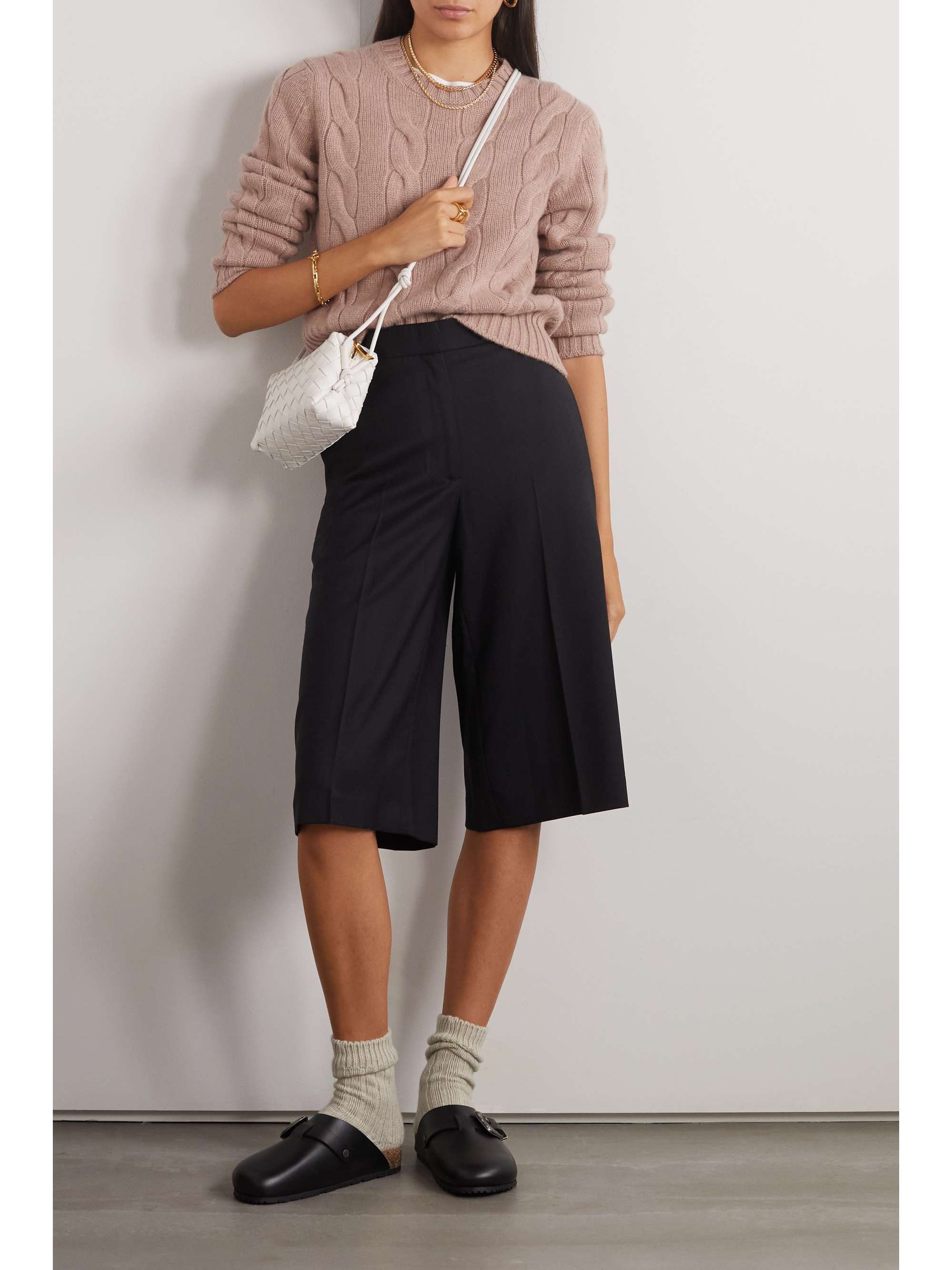 Cropped cable-knit cashmere sweater view