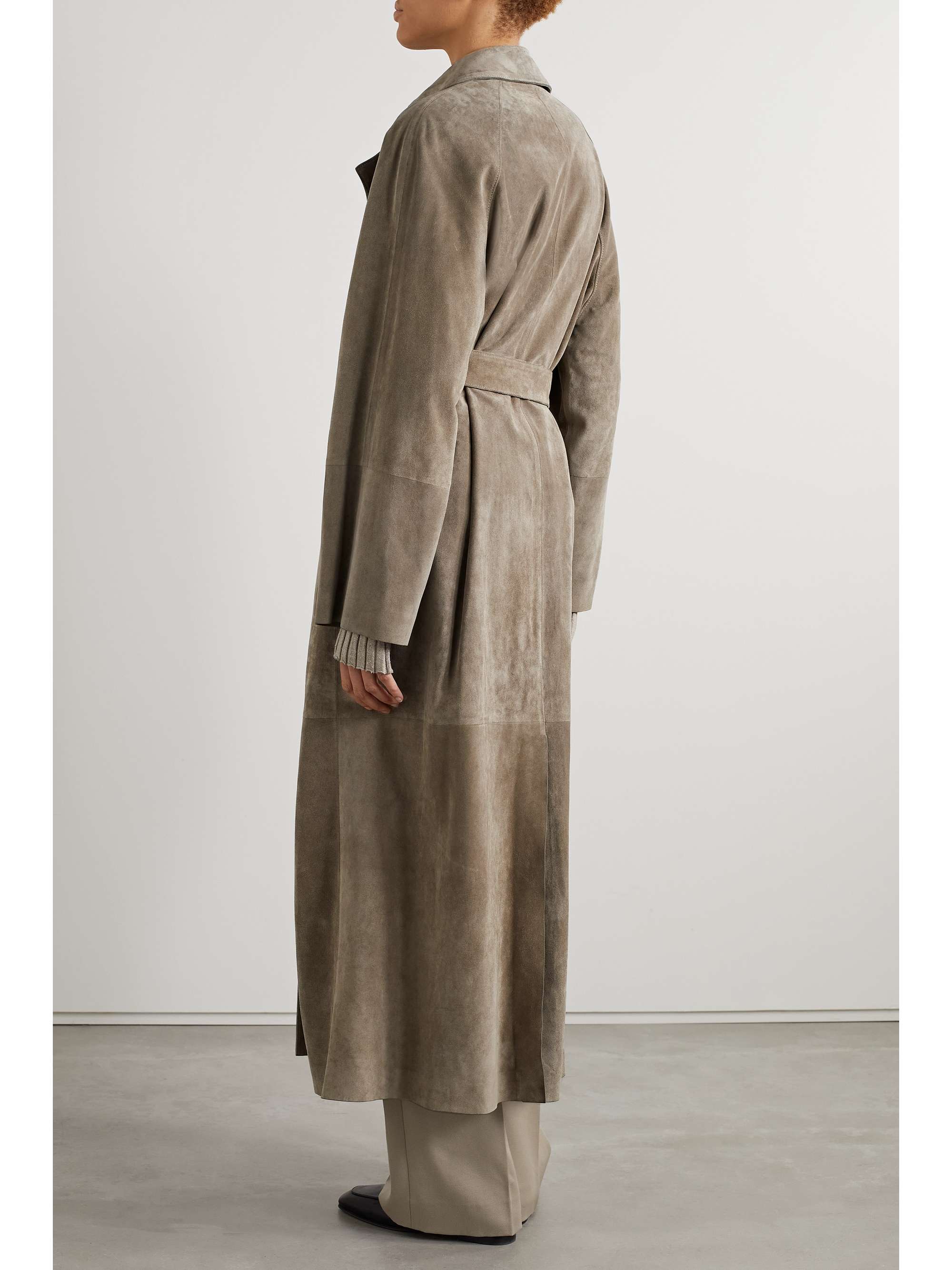 Poseidone oversized belted suede coat view