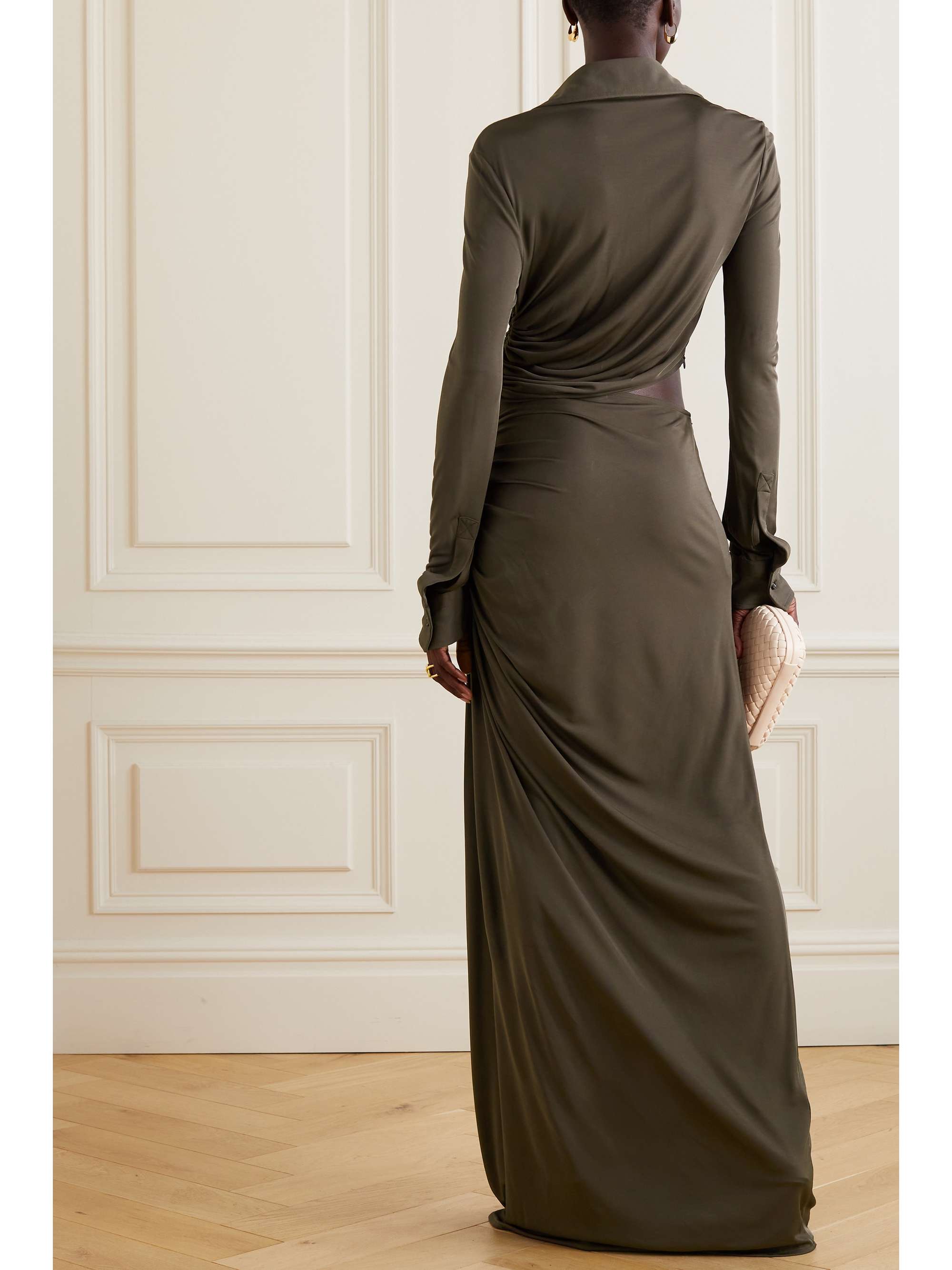 Embellished cutout ruched stretch-jersey maxi dress view
