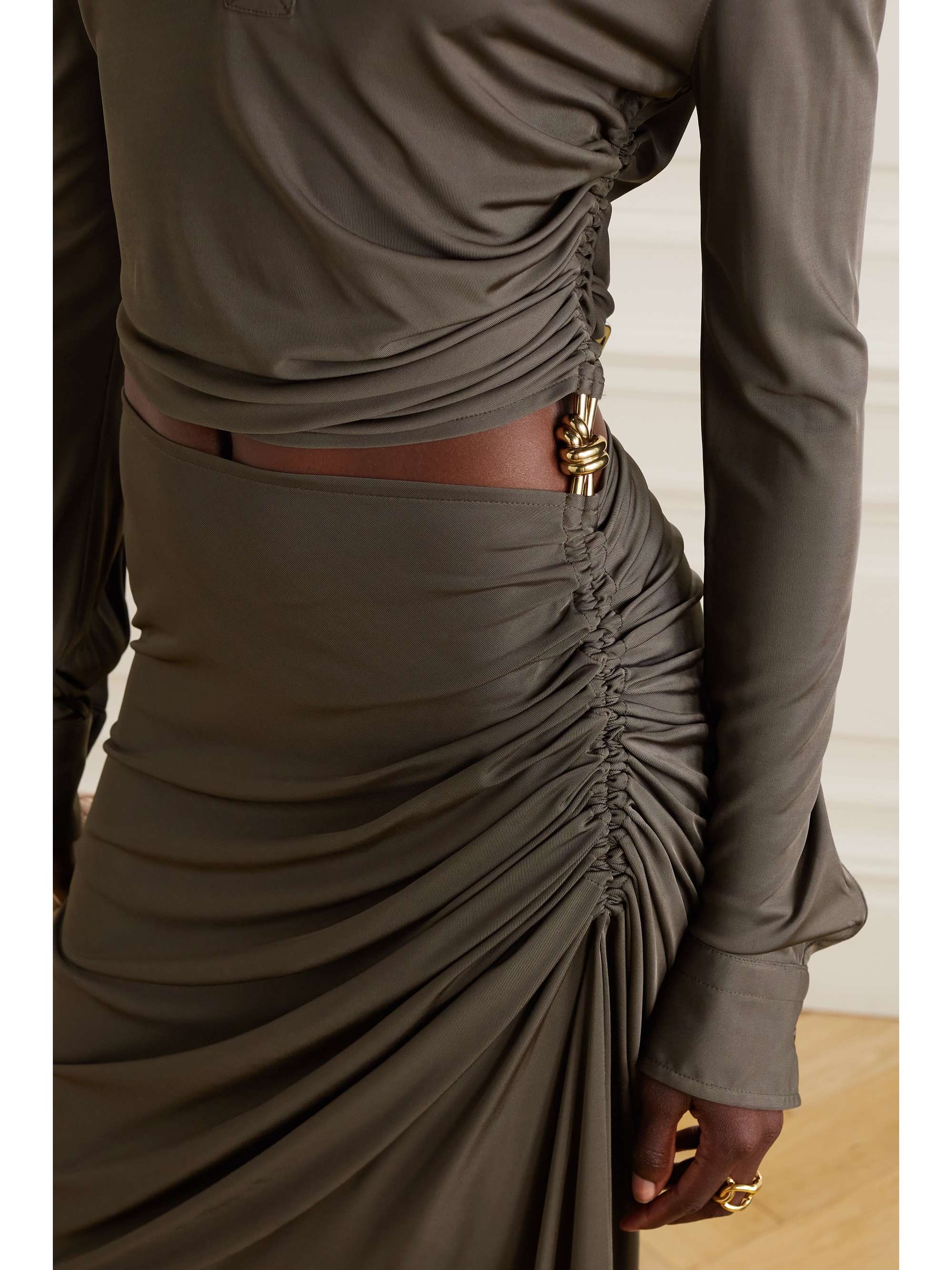 Embellished cutout ruched stretch-jersey maxi dress view