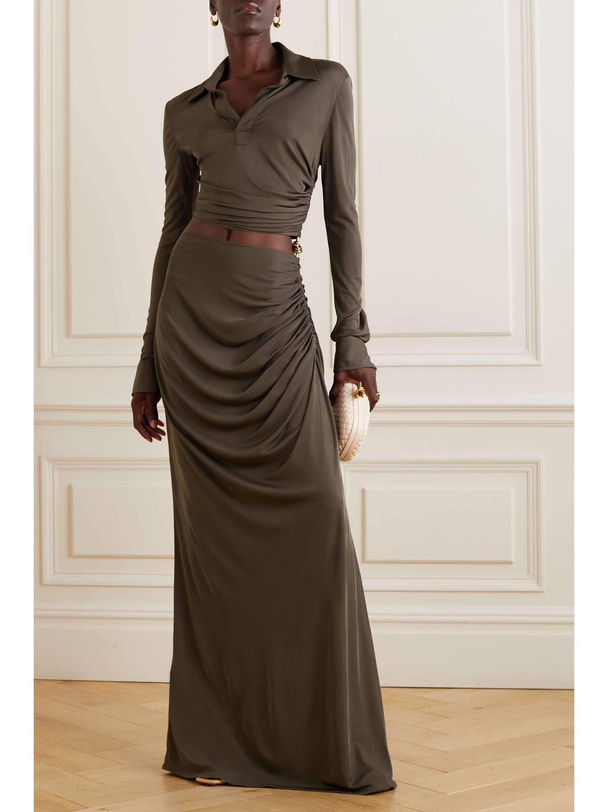 Embellished cutout ruched stretch-jersey maxi dress view