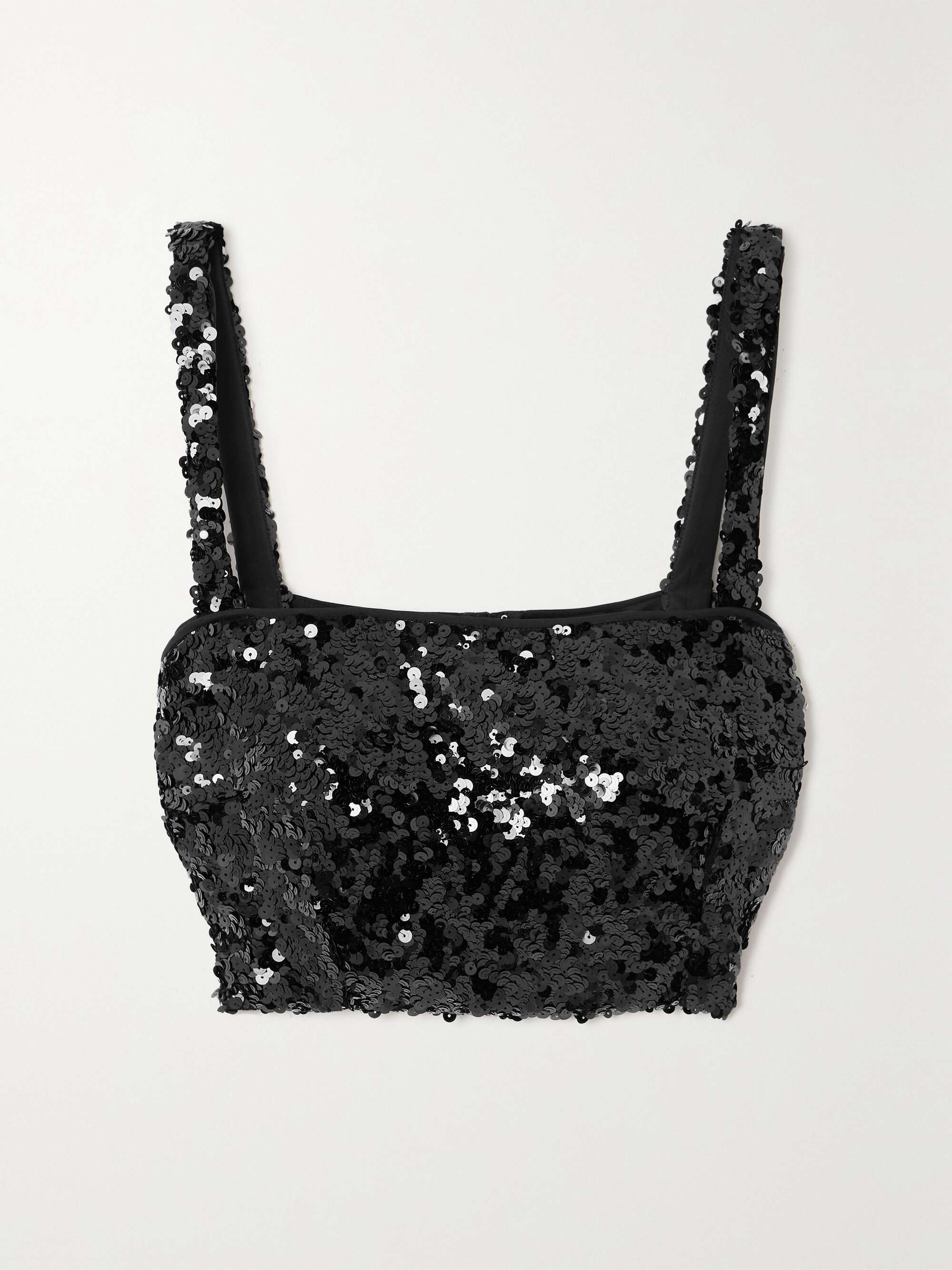 Cropped sequined stretch-tulle bustier top view