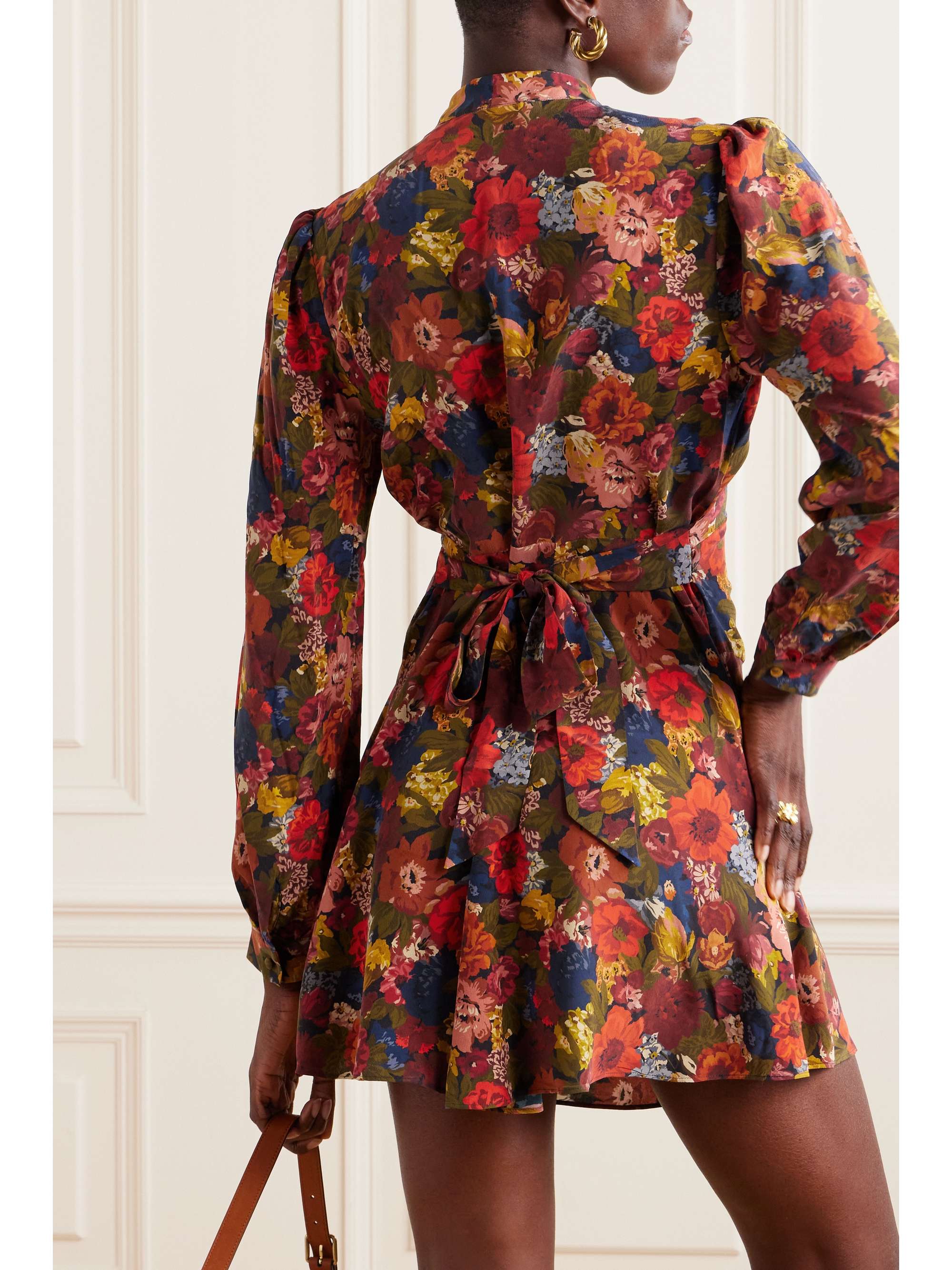 Kira belted pussybow floral-print silk-georgette mini dress view