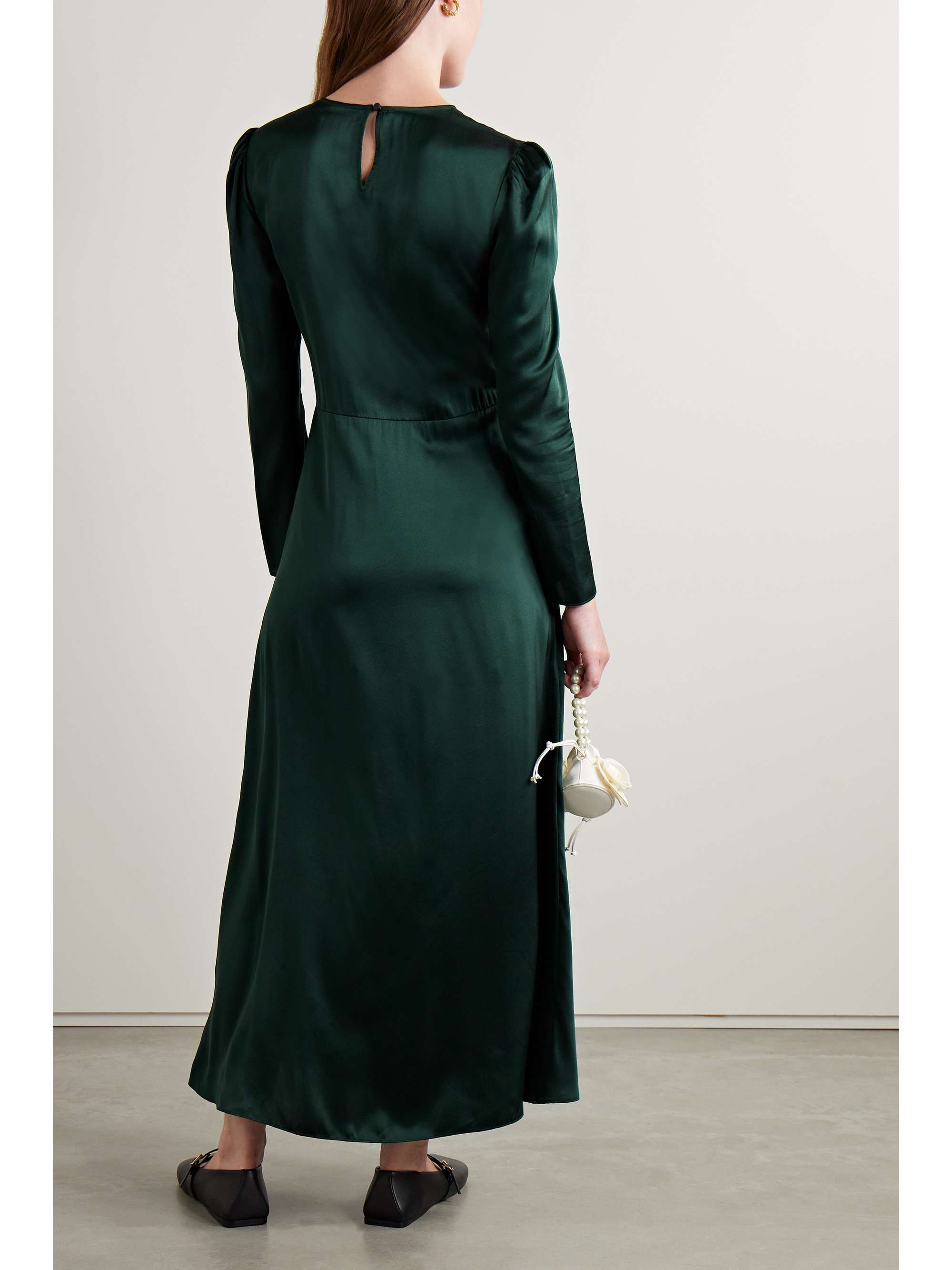 Melinda embroidered silk-satin midi dress view