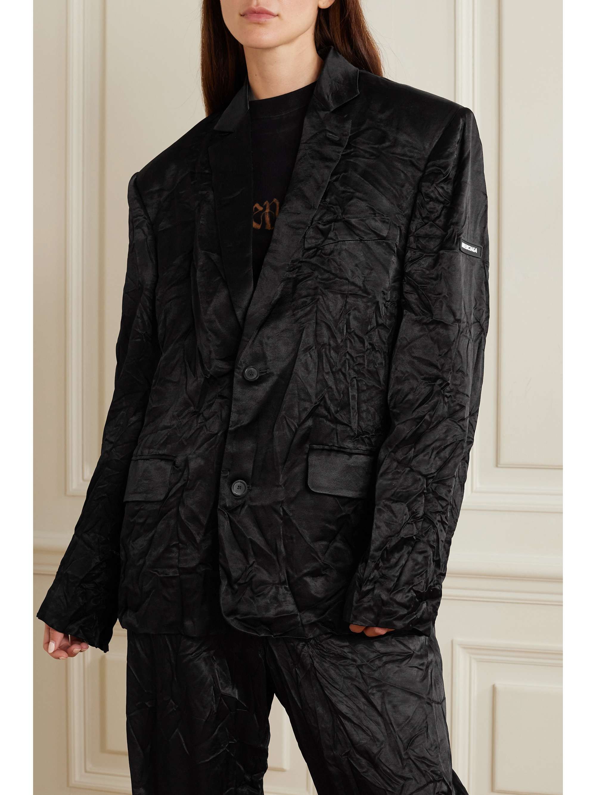 Appliquéd crinkled satin blazer view