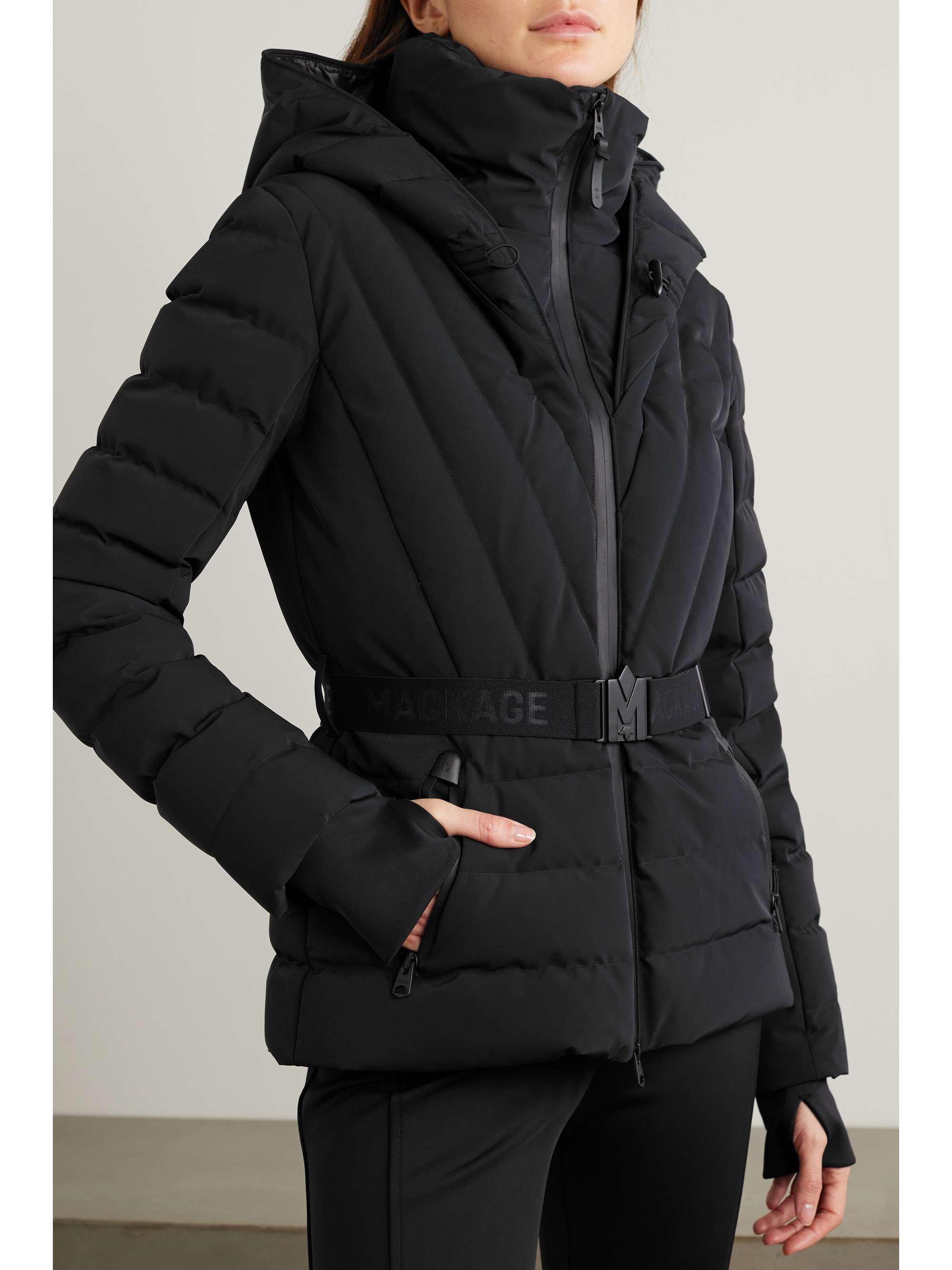 + NET SUSTAIN Elita hooded belted quilted down ski jacket view
