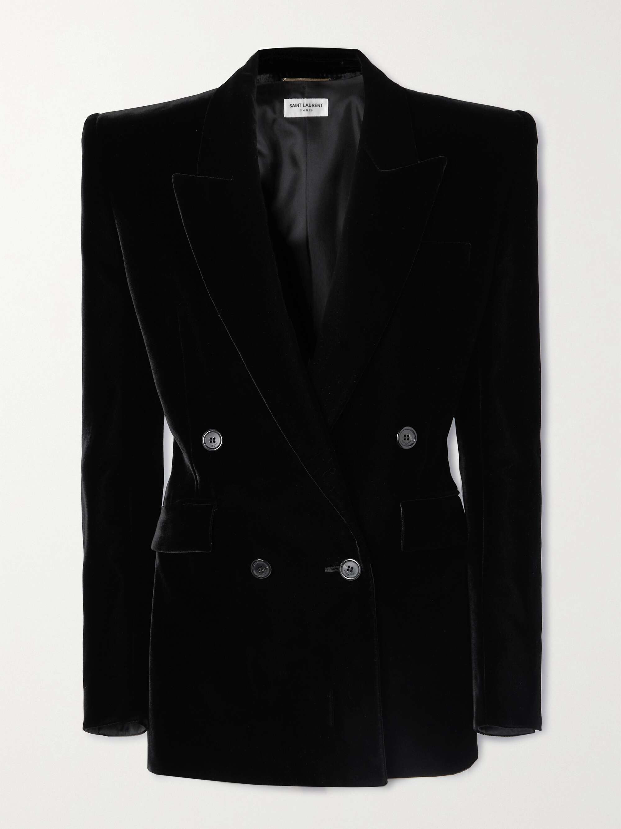 Double-breasted velvet blazer view