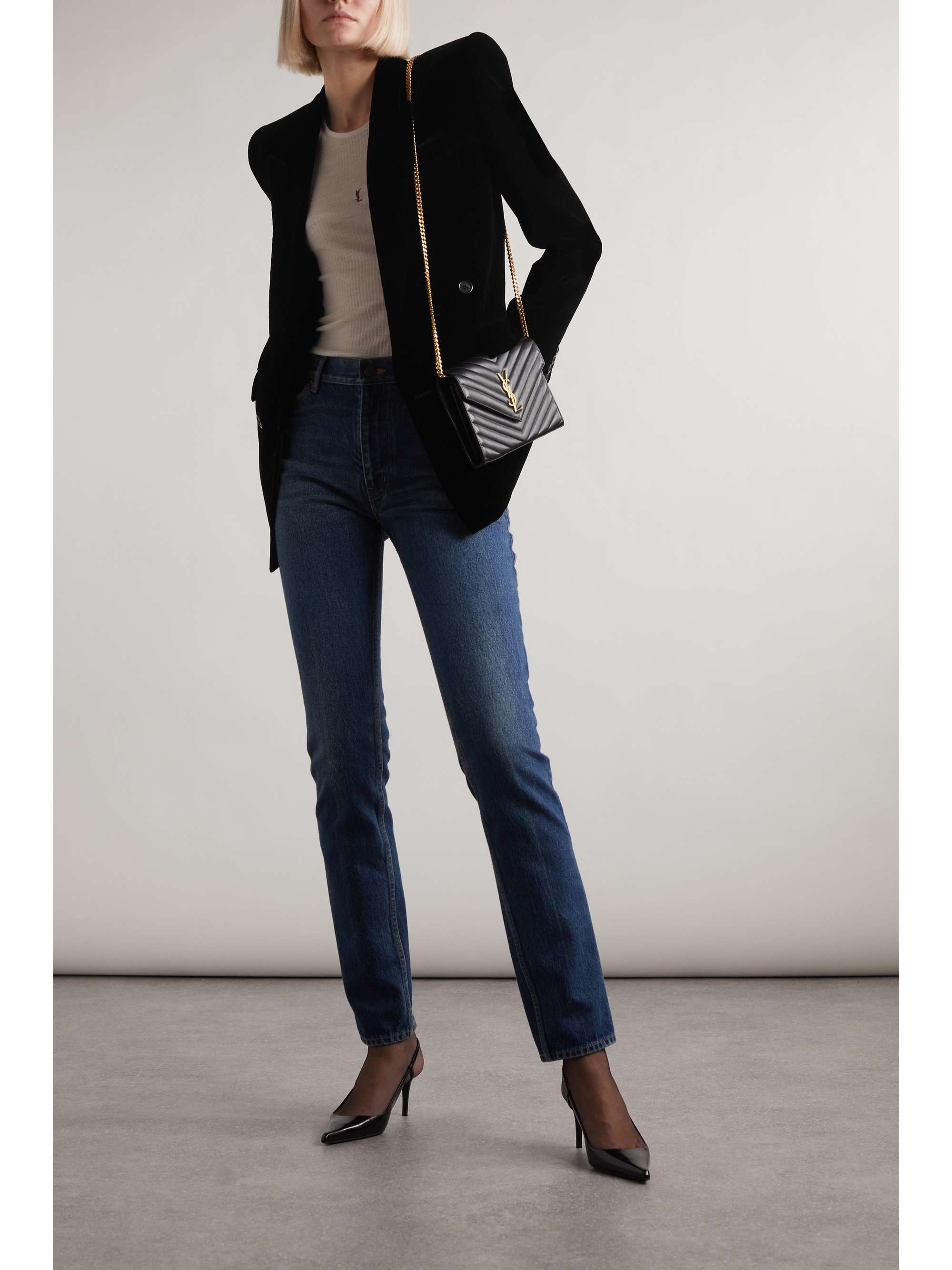 Double-breasted velvet blazer view