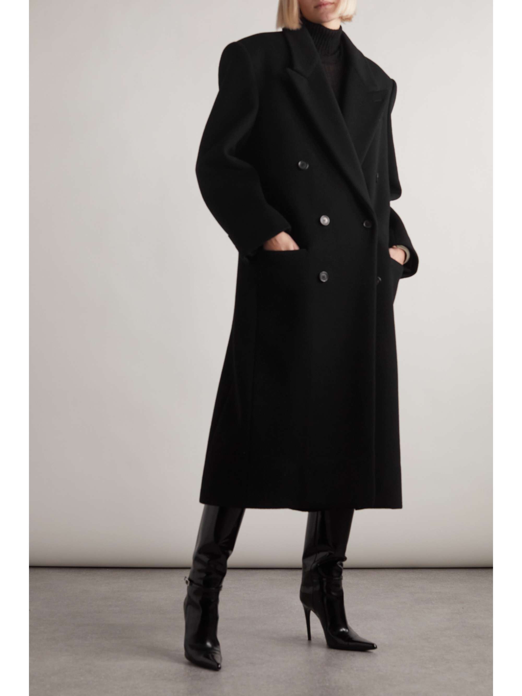 Double-breasted wool coat view