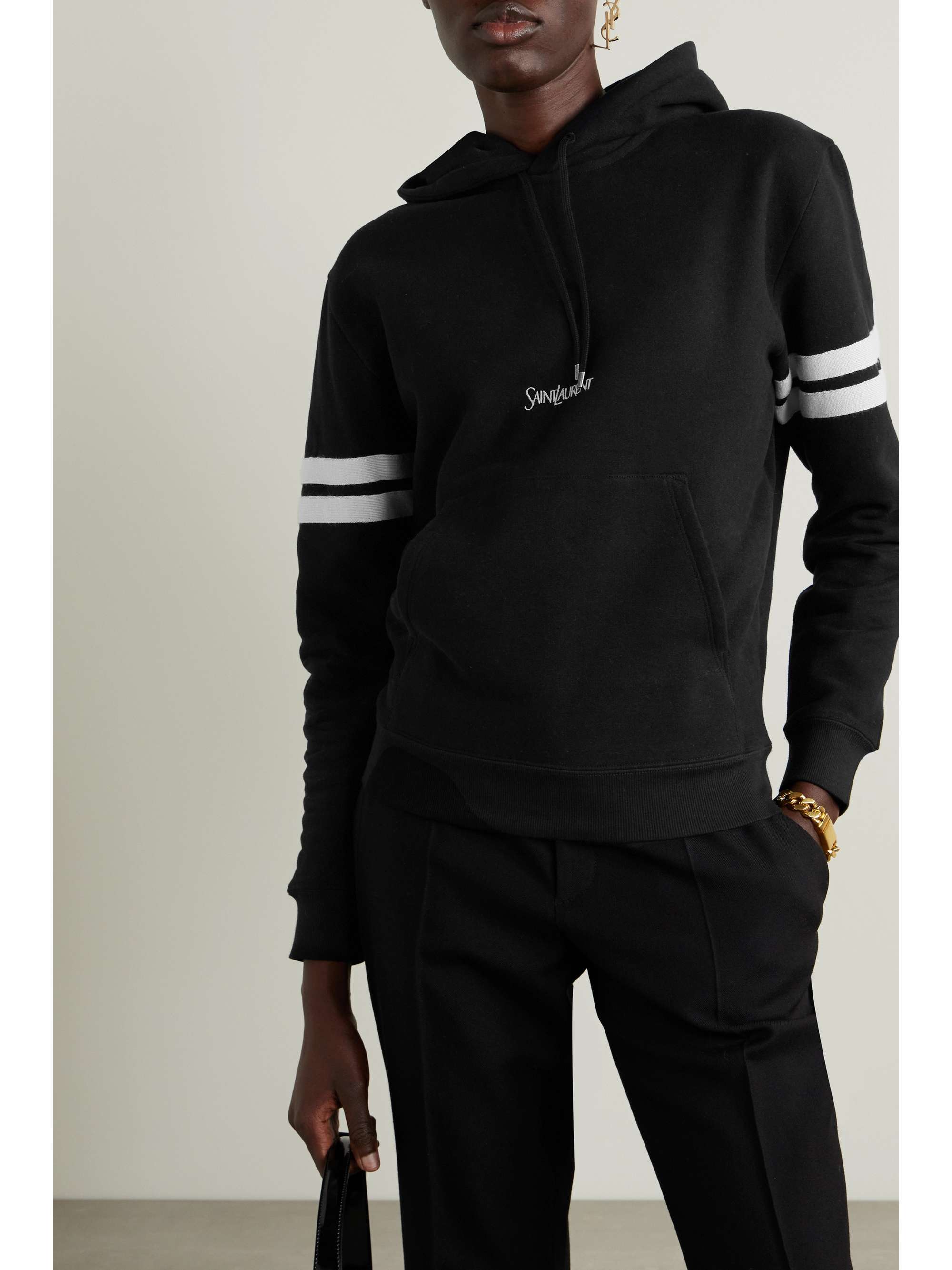 Striped embroidered cotton-jersey hoodie view