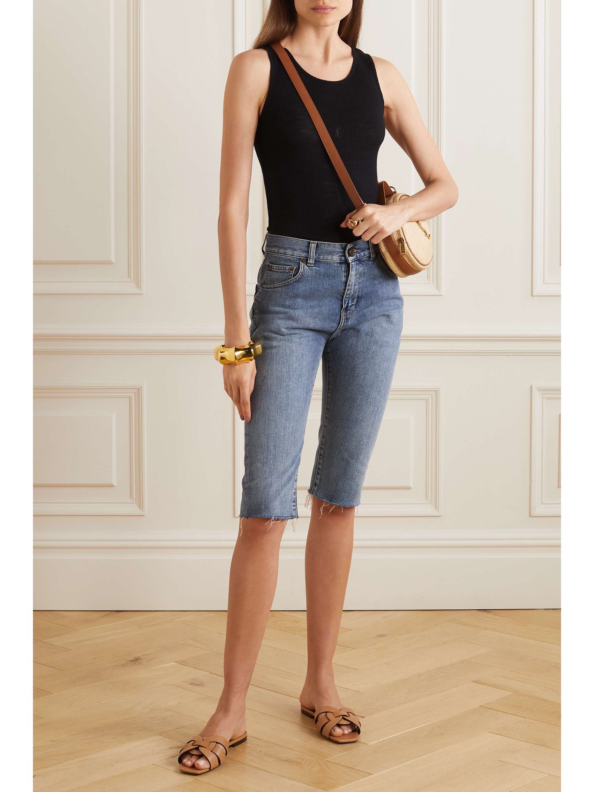 Embroidered ribbed wool tank view