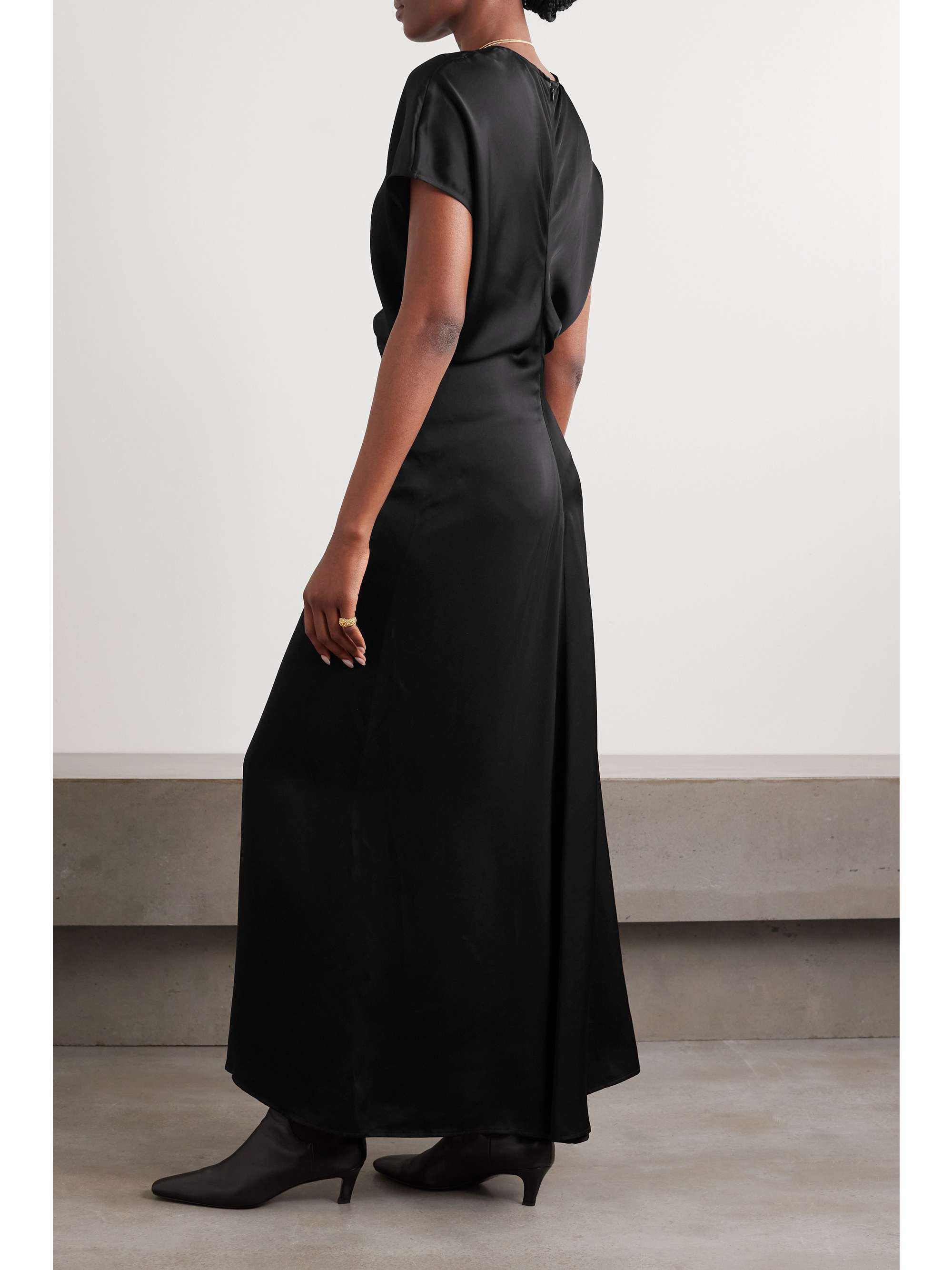 Draped satin maxi dress view