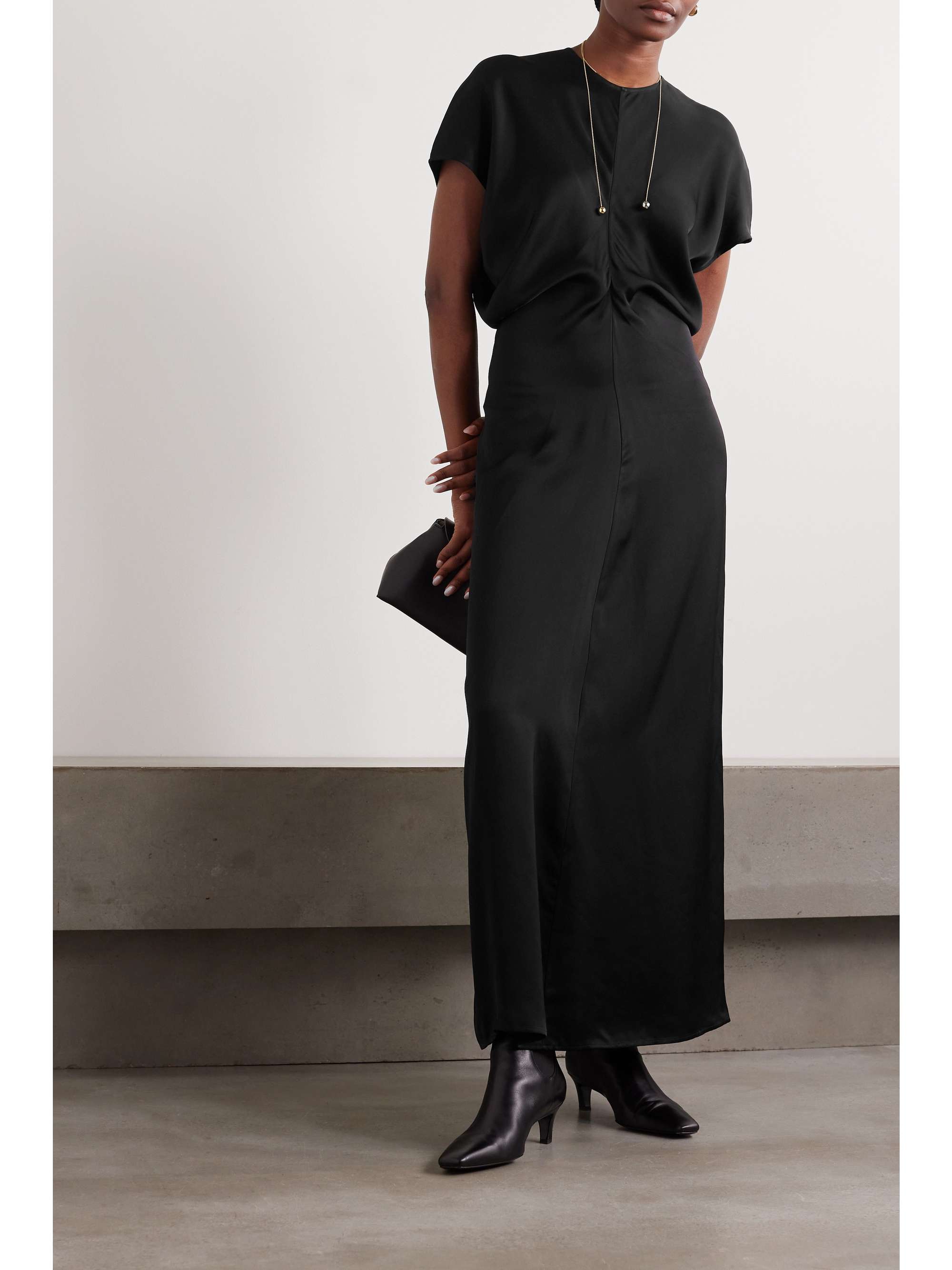 Draped satin maxi dress view