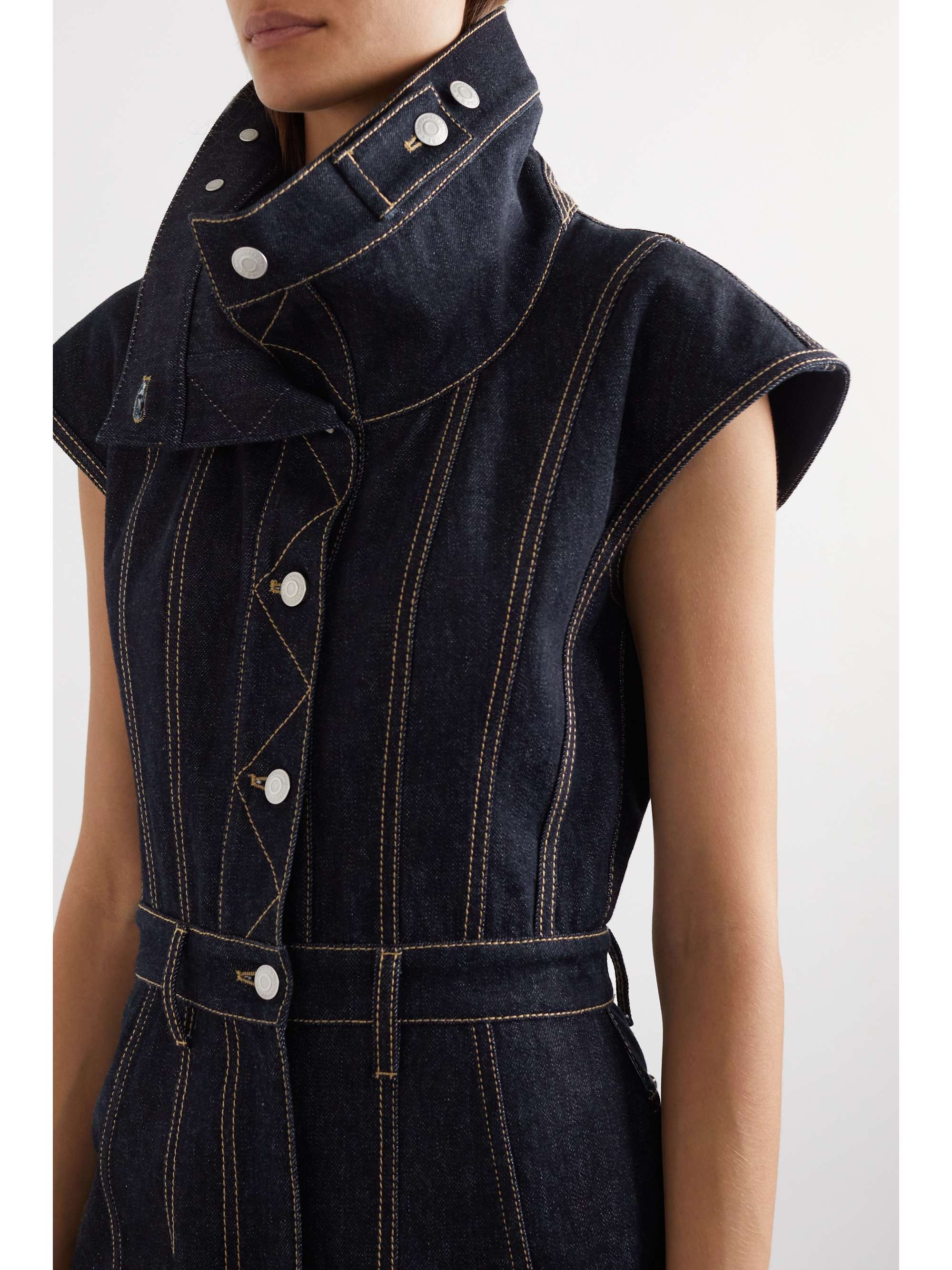 Topstitched denim midi dress view