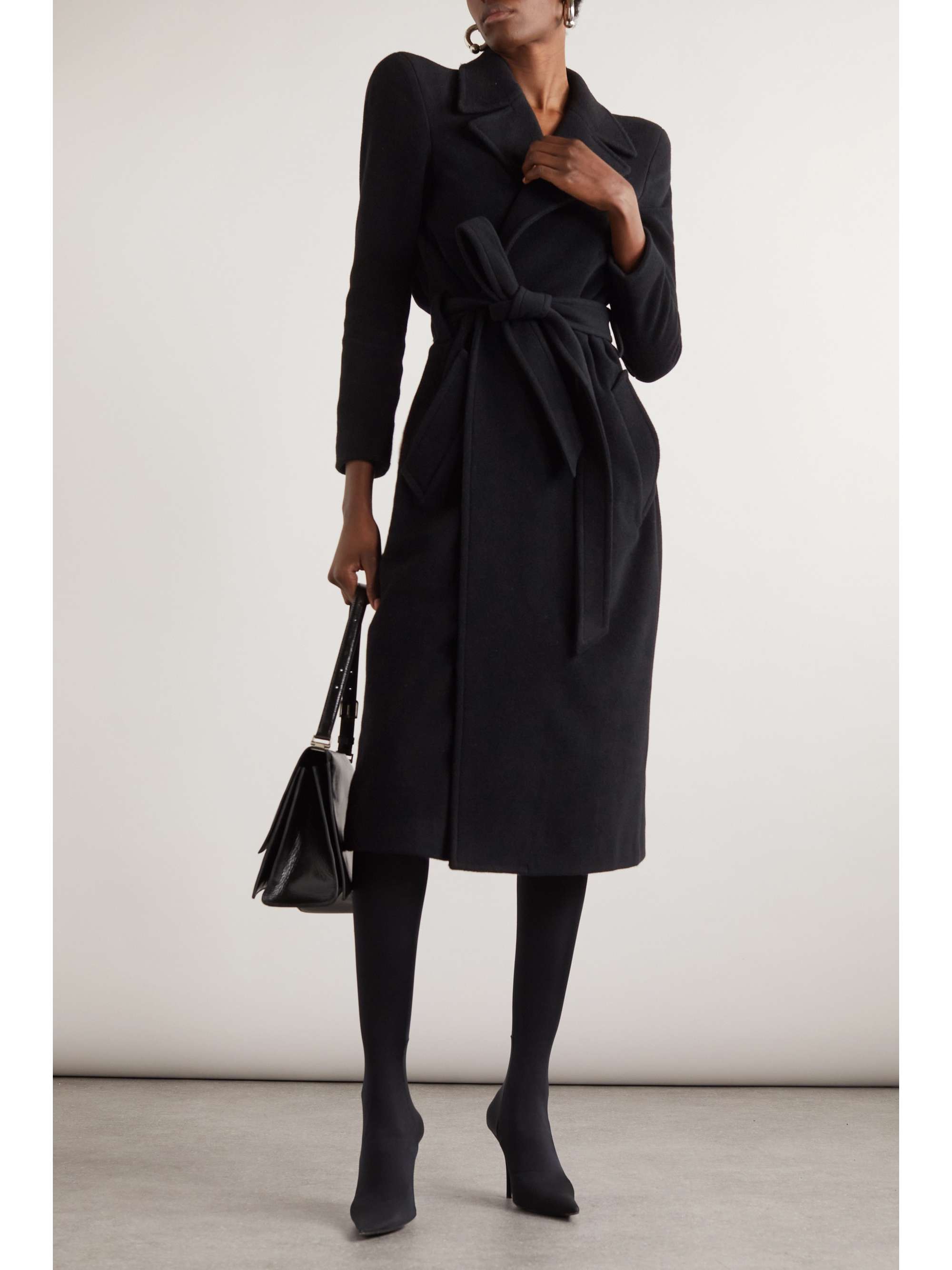 Belted cashmere-blend coat view