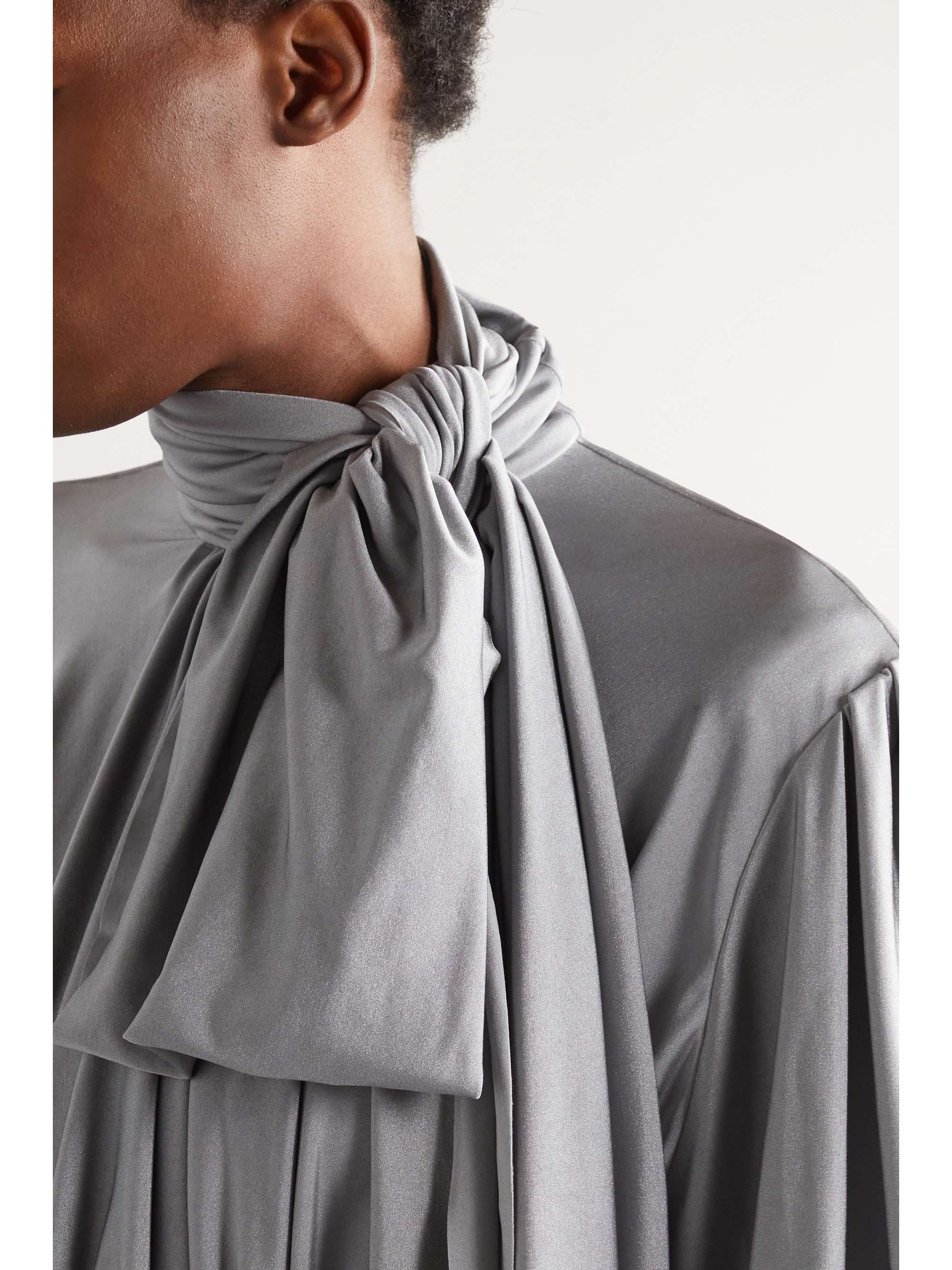 Asymmetric ruched stretch-satin maxi dress view