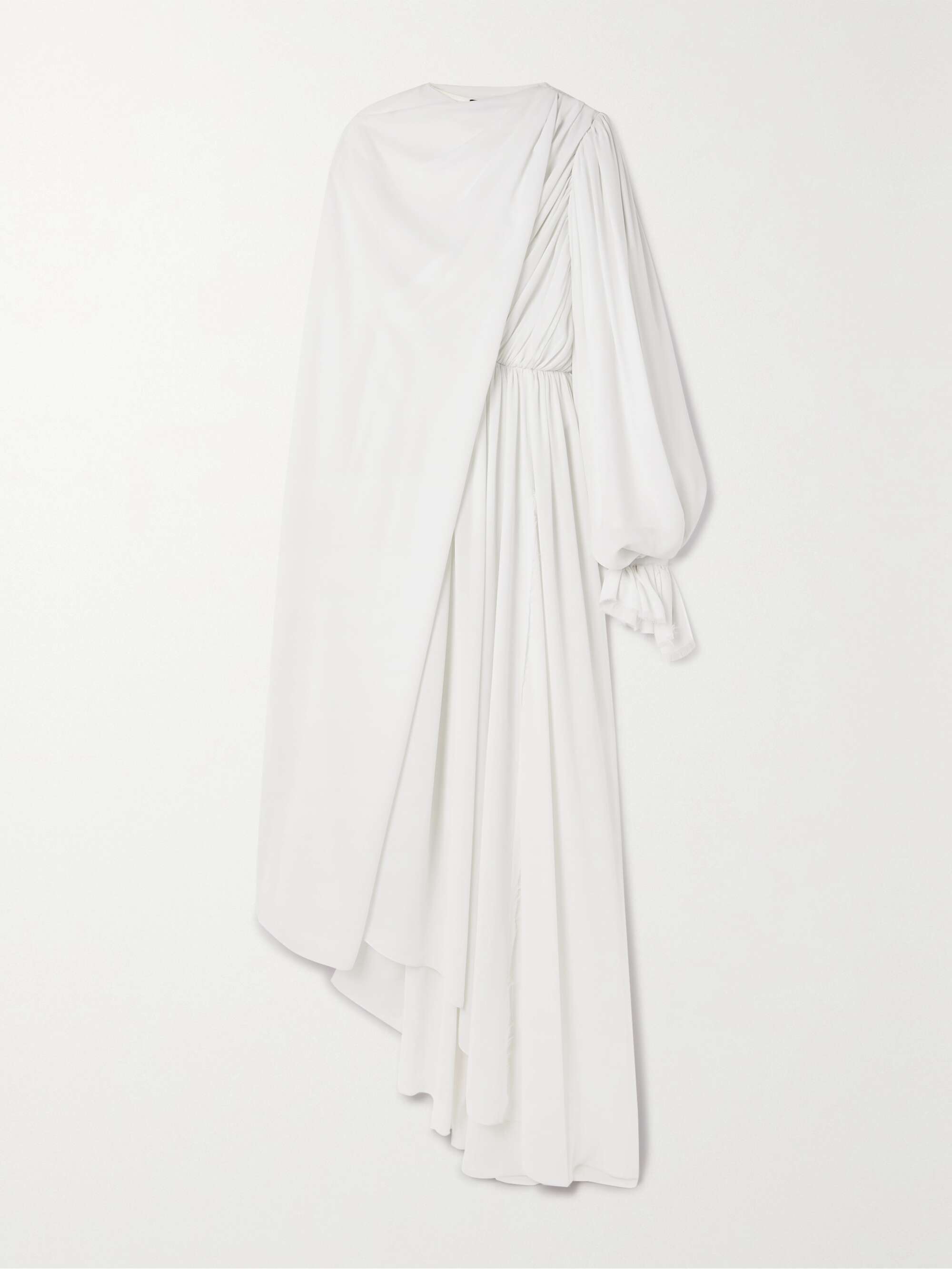 Asymmetric draped cape-effect pleated crepe dress view