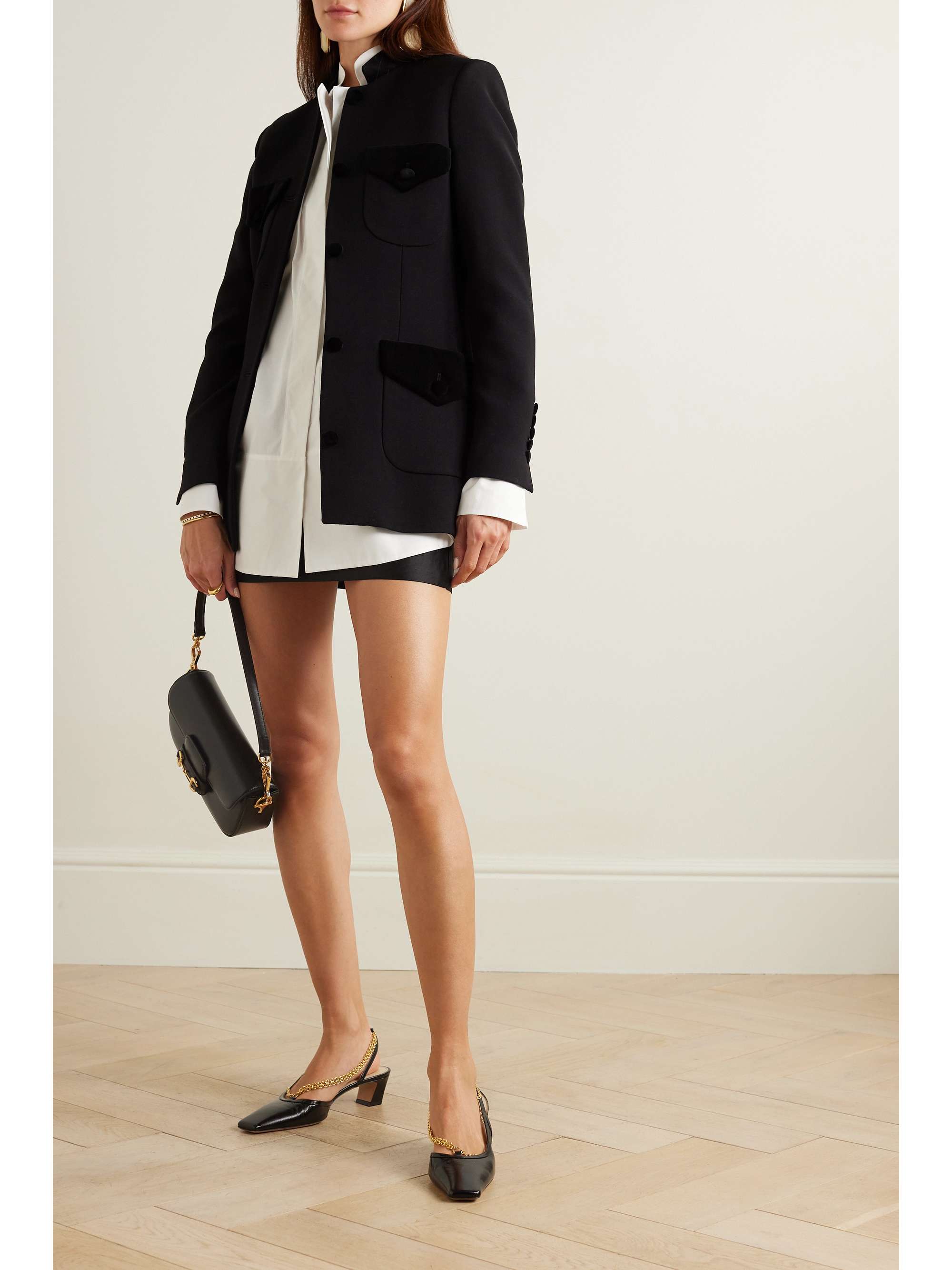 + NET SUSTAIN Raja velvet-trimmed wool jacket view