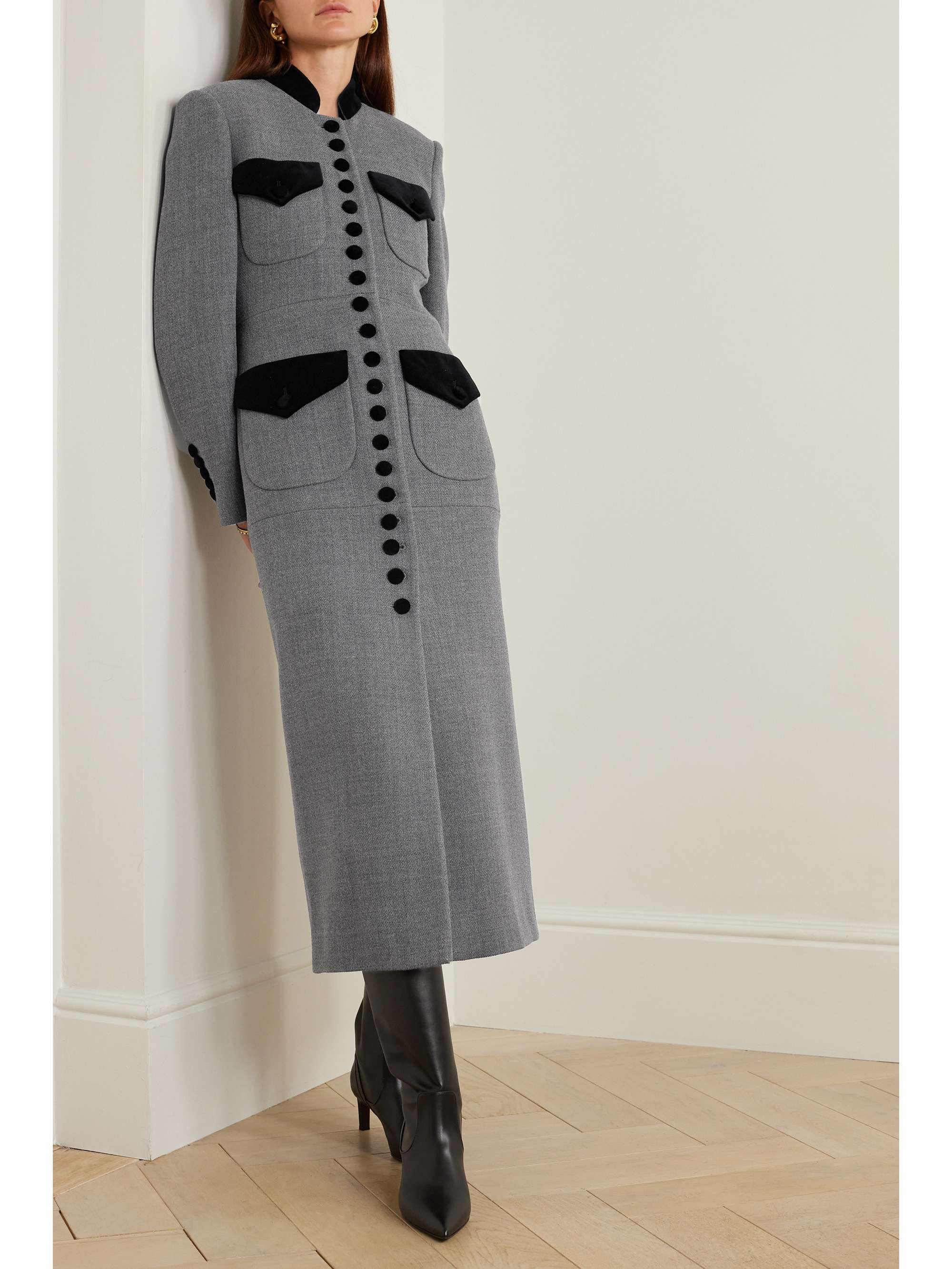 + NET SUSTAIN velvet-trimmed wool coat view