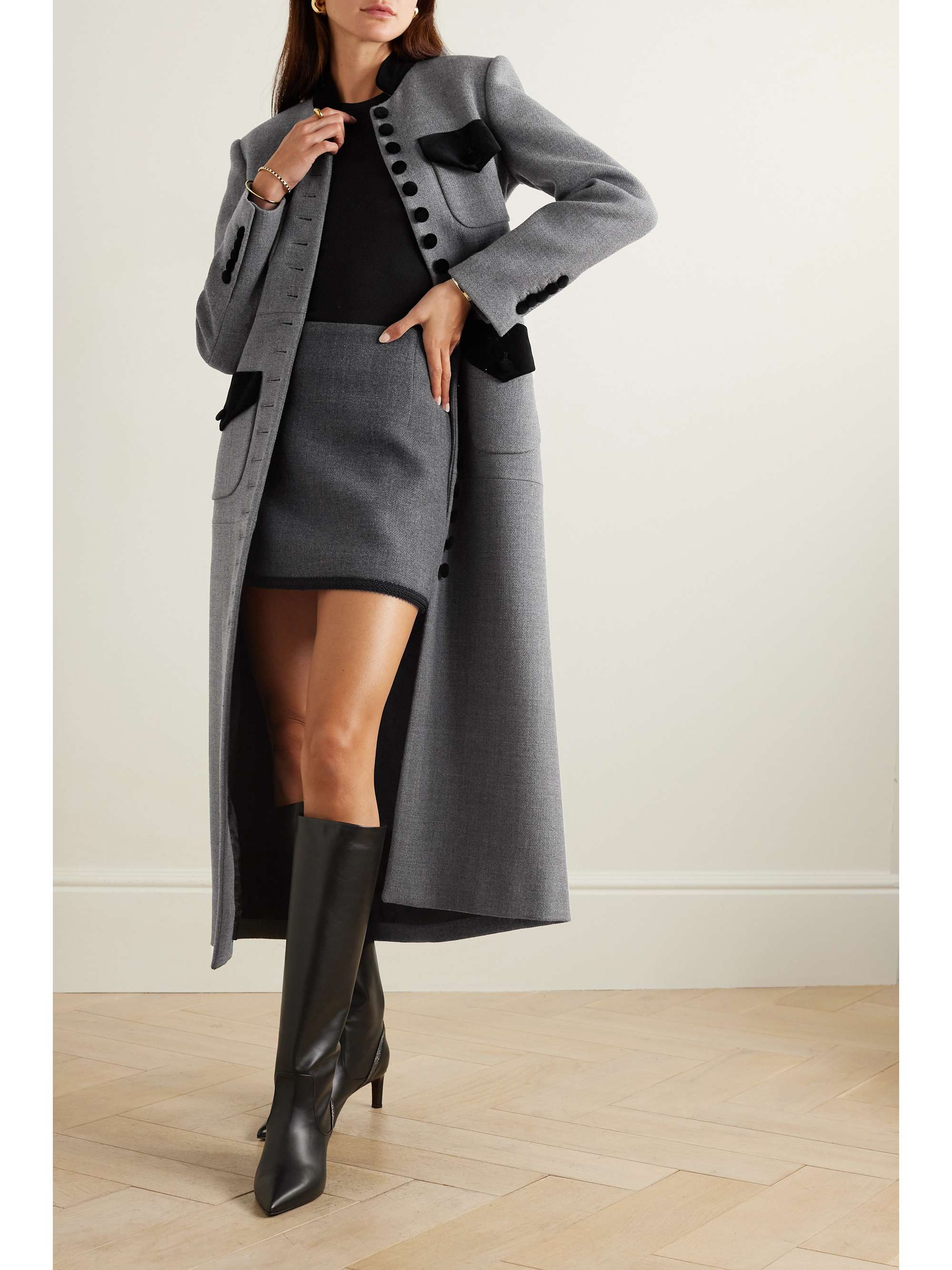 + NET SUSTAIN velvet-trimmed wool coat view