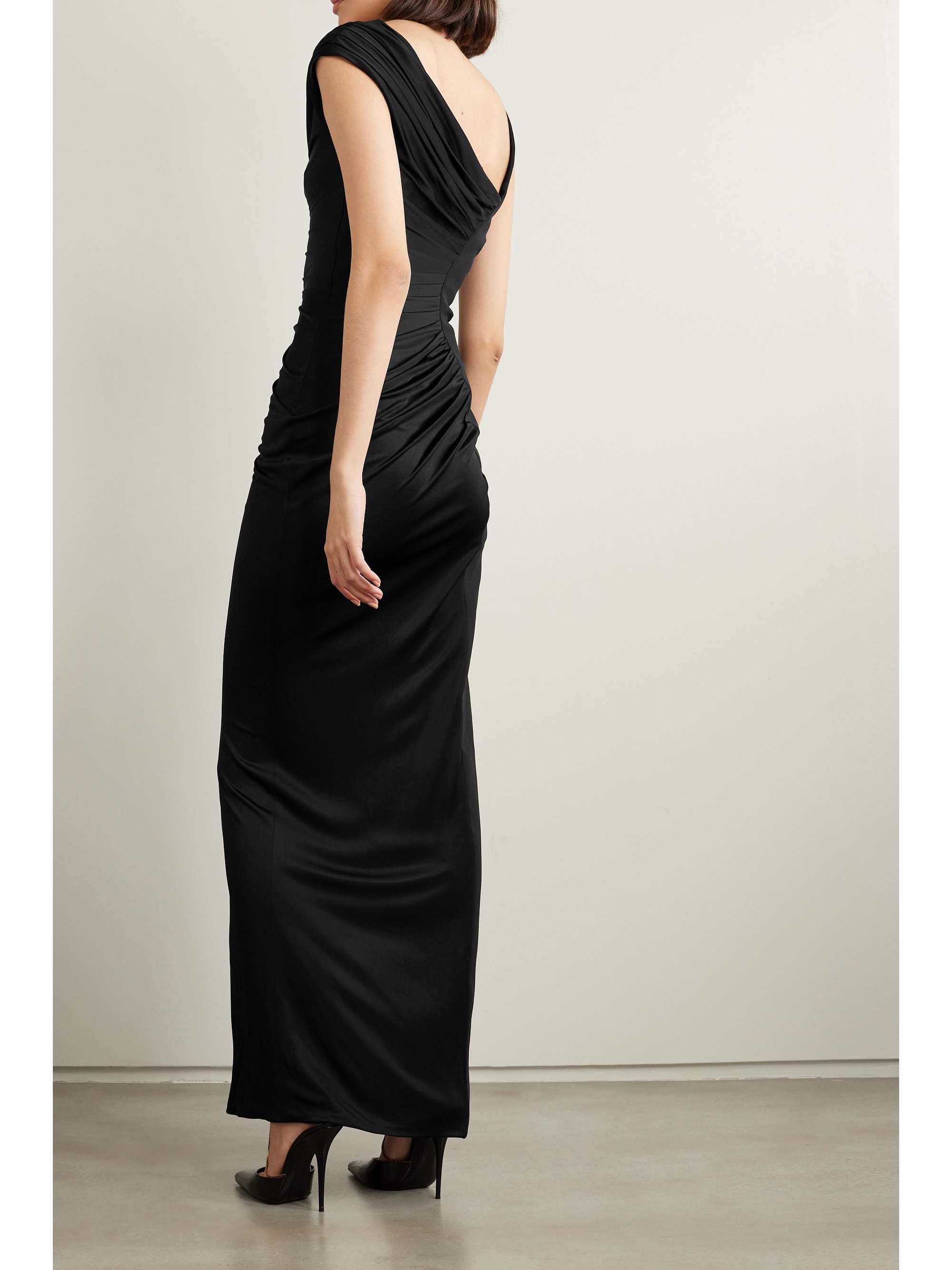 Asymmetric embellished draped jersey and crepe gown view