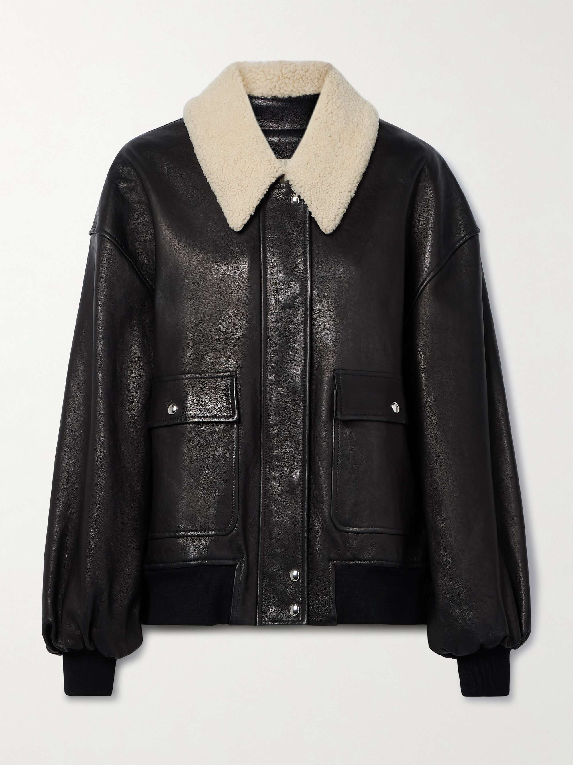 Shellar shearling-trimmed leather jacket view