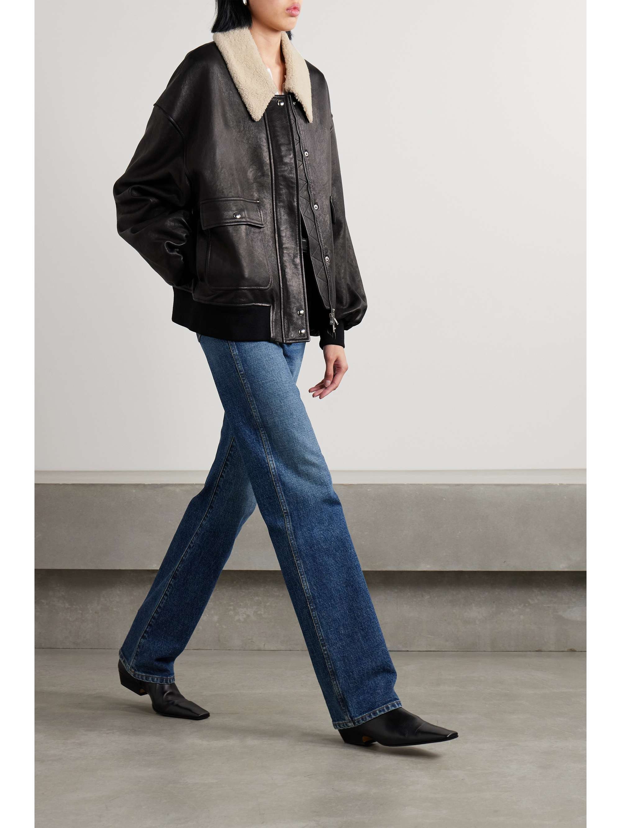 Shellar shearling-trimmed leather jacket view