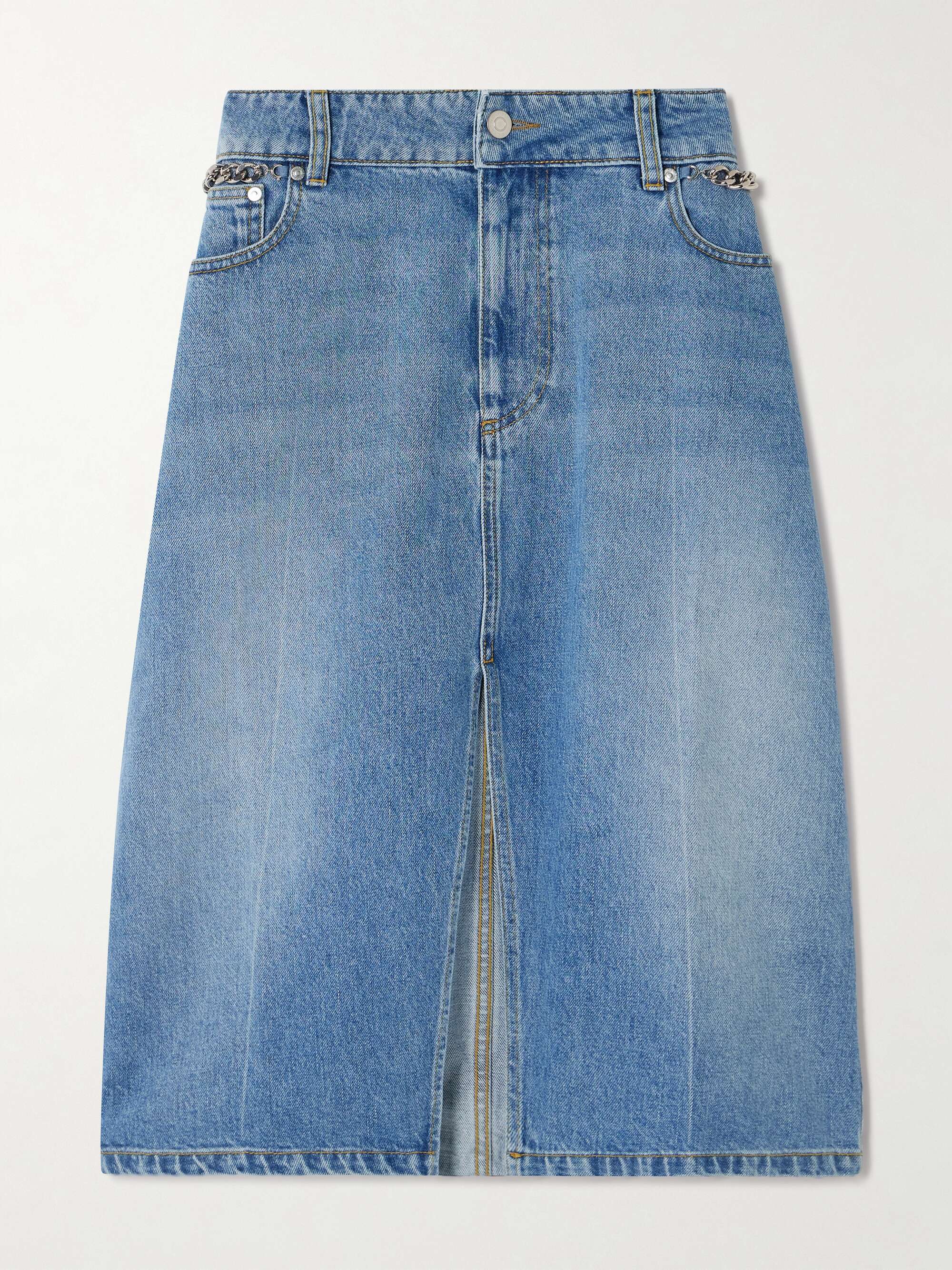 + NET SUSTAIN chain-embellished denim midi skirt view