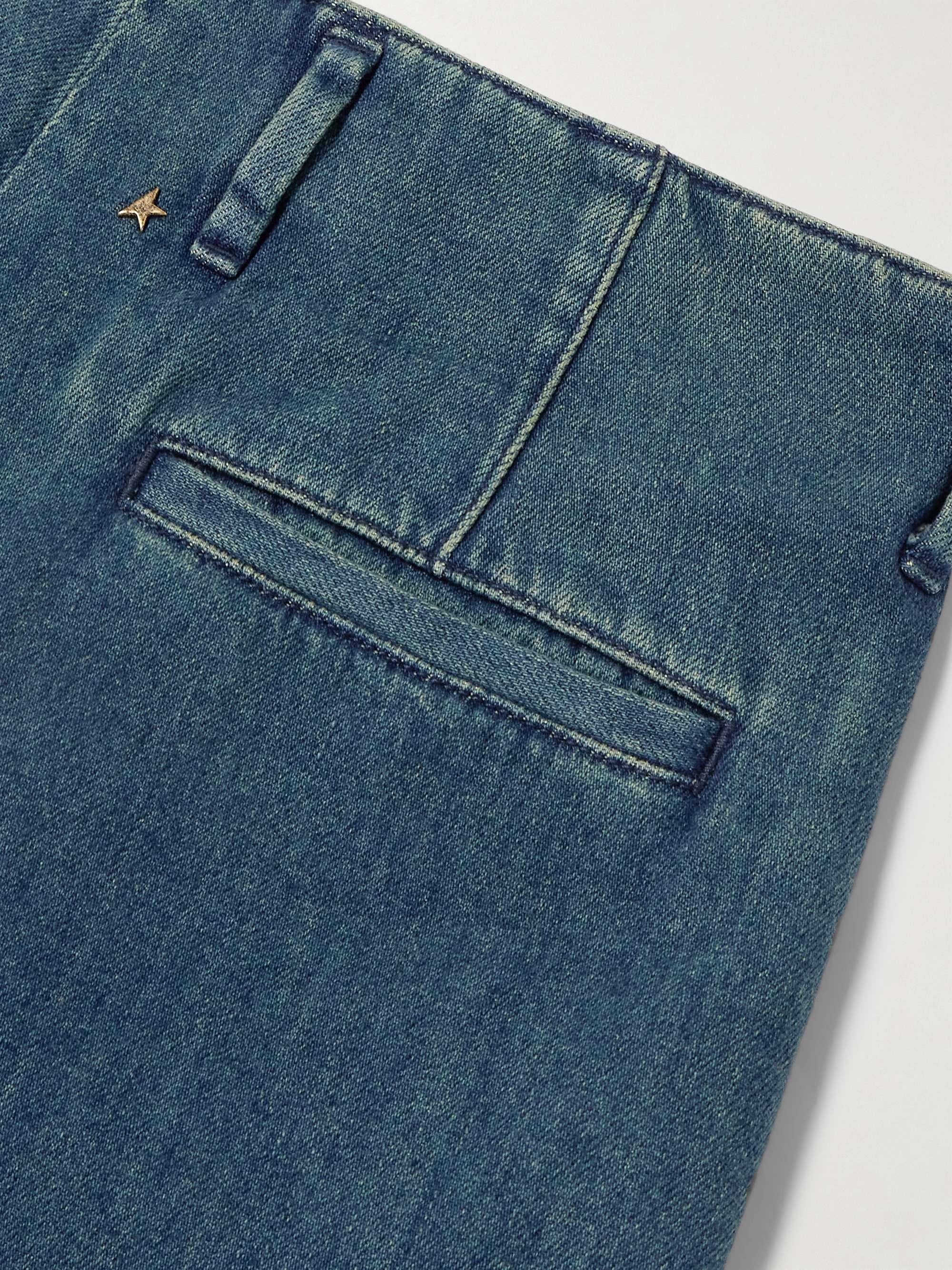 Embellished pleated high-rise wide-leg jeans view
