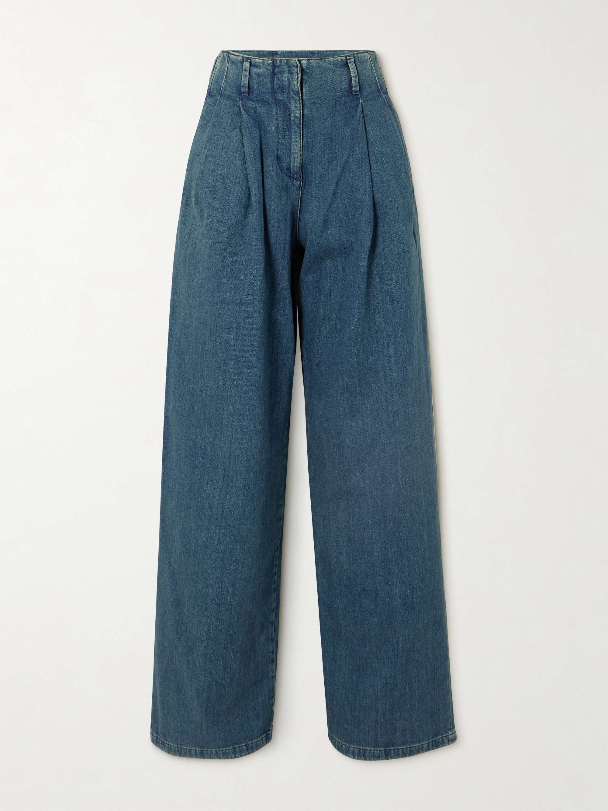 Embellished pleated high-rise wide-leg jeans view