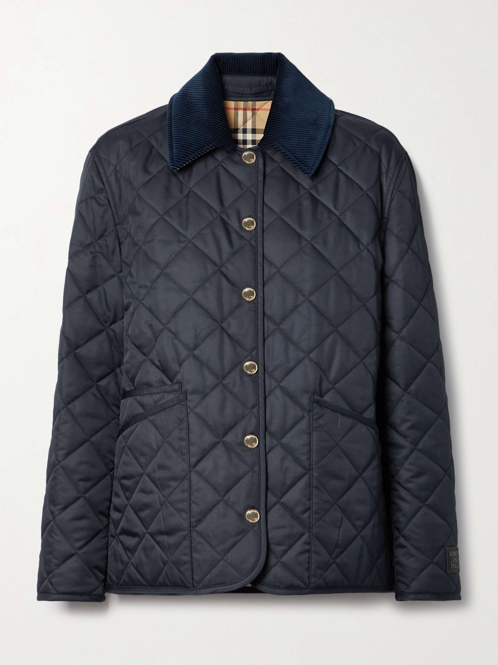 Reversible corduroy-trimmed quilted shell and checked cotton jacket view