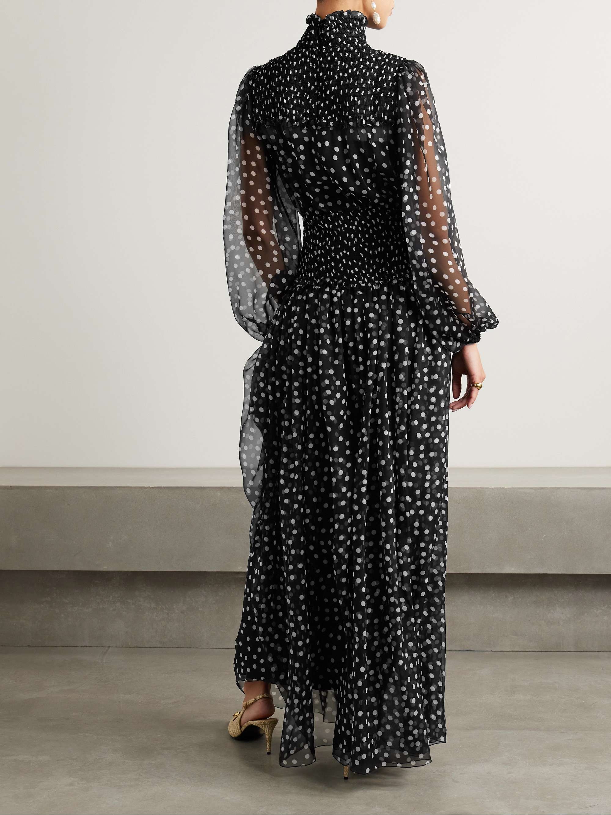 Printed shirred silk-georgette maxi dress view