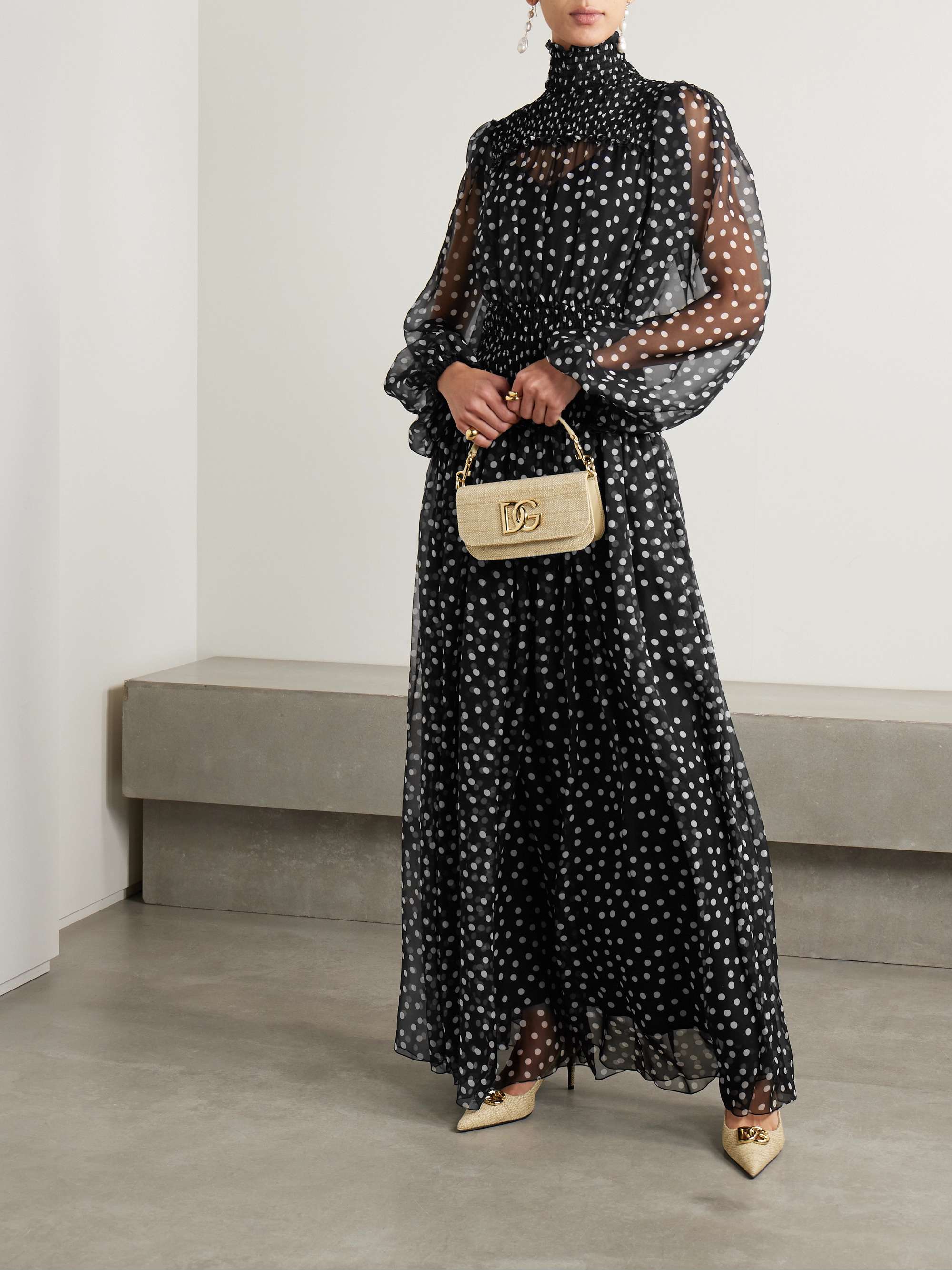 Printed shirred silk-georgette maxi dress view