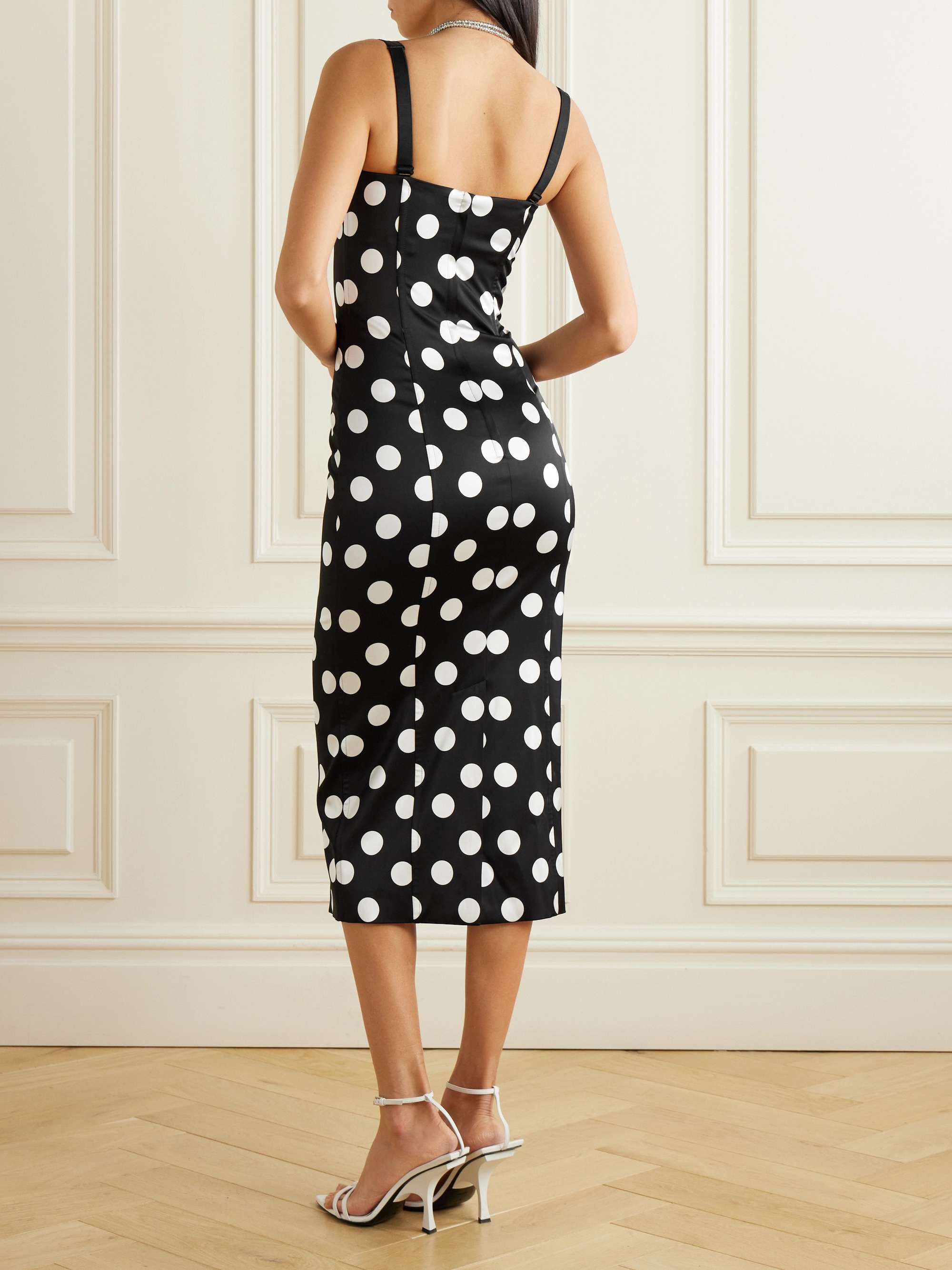 Polka-dot satin bustier midi dress view