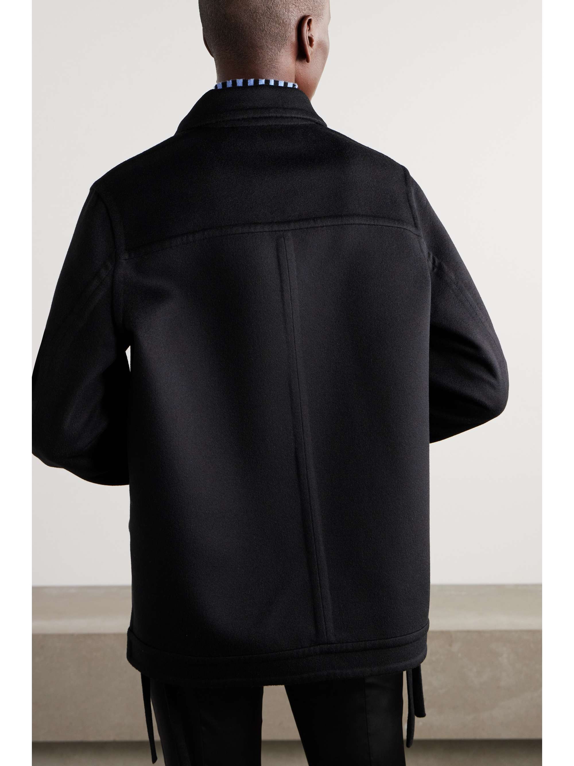Anagram leather-trimmed wool and cashmere-blend jacket view